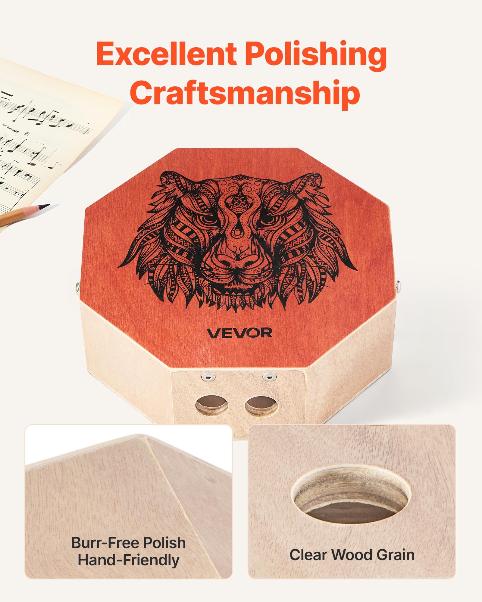 Vevor Three-Tone Cajon, Portable Travel Cajon Box Drum With Internal Guitar Strings Unique Birch Wood Drum Musical Instrument Fo