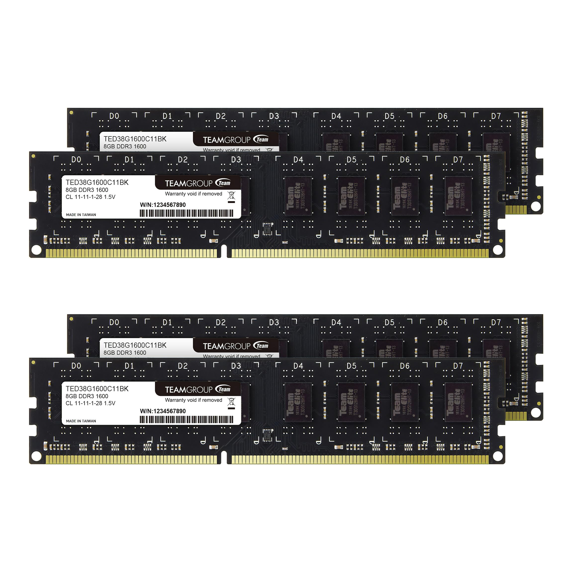 Teamgroup Elite Ddr3 32Gb Kit (4X8Gb) 1600Mhz (Pc3 12800) Cl11 Unbuffered Non Ecc 1.5V Udimm 240 Pin Pc Computer Desktop Memory