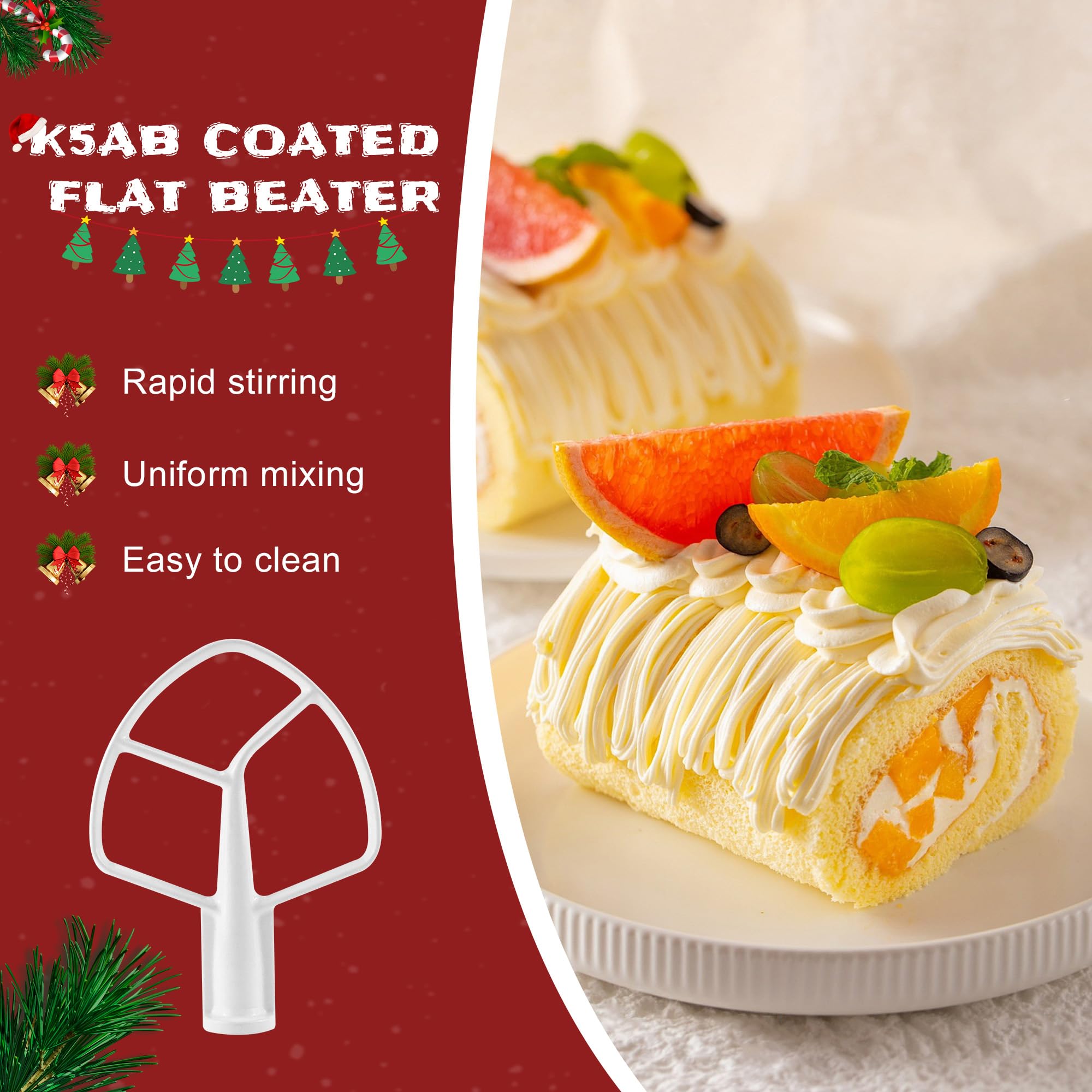 Kithnen Aid Accessories Including K5Adh Coated C Dough Hook&K5Ab Coated Flat Beater&K5Aww Wire Whip 3 Set Compatible For 5 Qt Ti