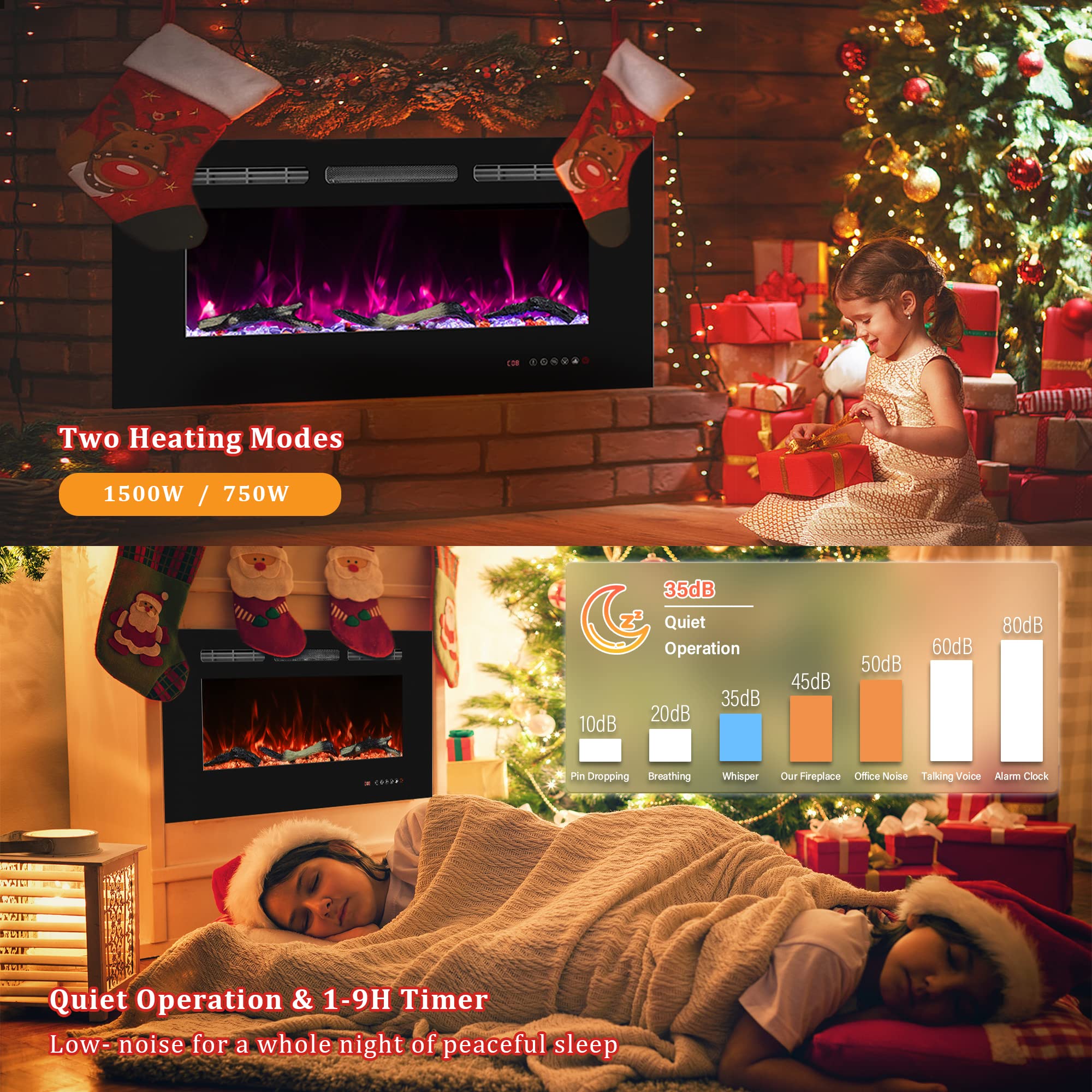 Oxhark Flame 48Inch Electric Fireplace In Wall Recessed And Wall Mounted Fireplace Electric, 13 Flame Colors, Realistic Logs &Cr
