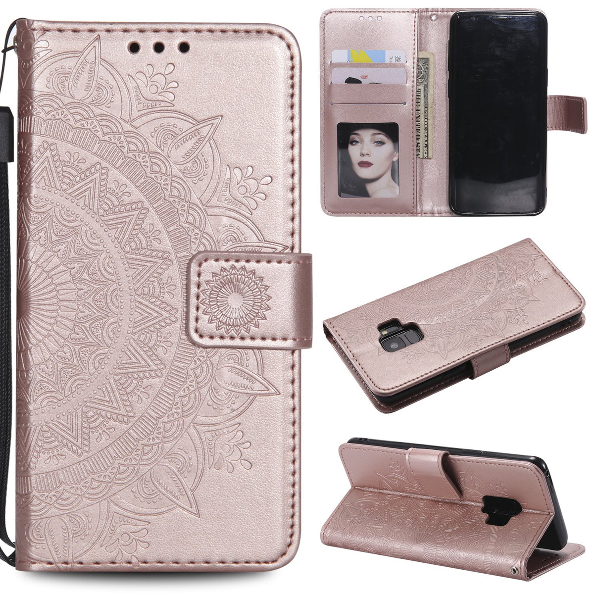 Eyzutak Mandala Phone Cover For Samsung Galaxy S9, Ultra Slim Flip Case With Card Slot Magnetic Closure Embossing Premium Pu Lea