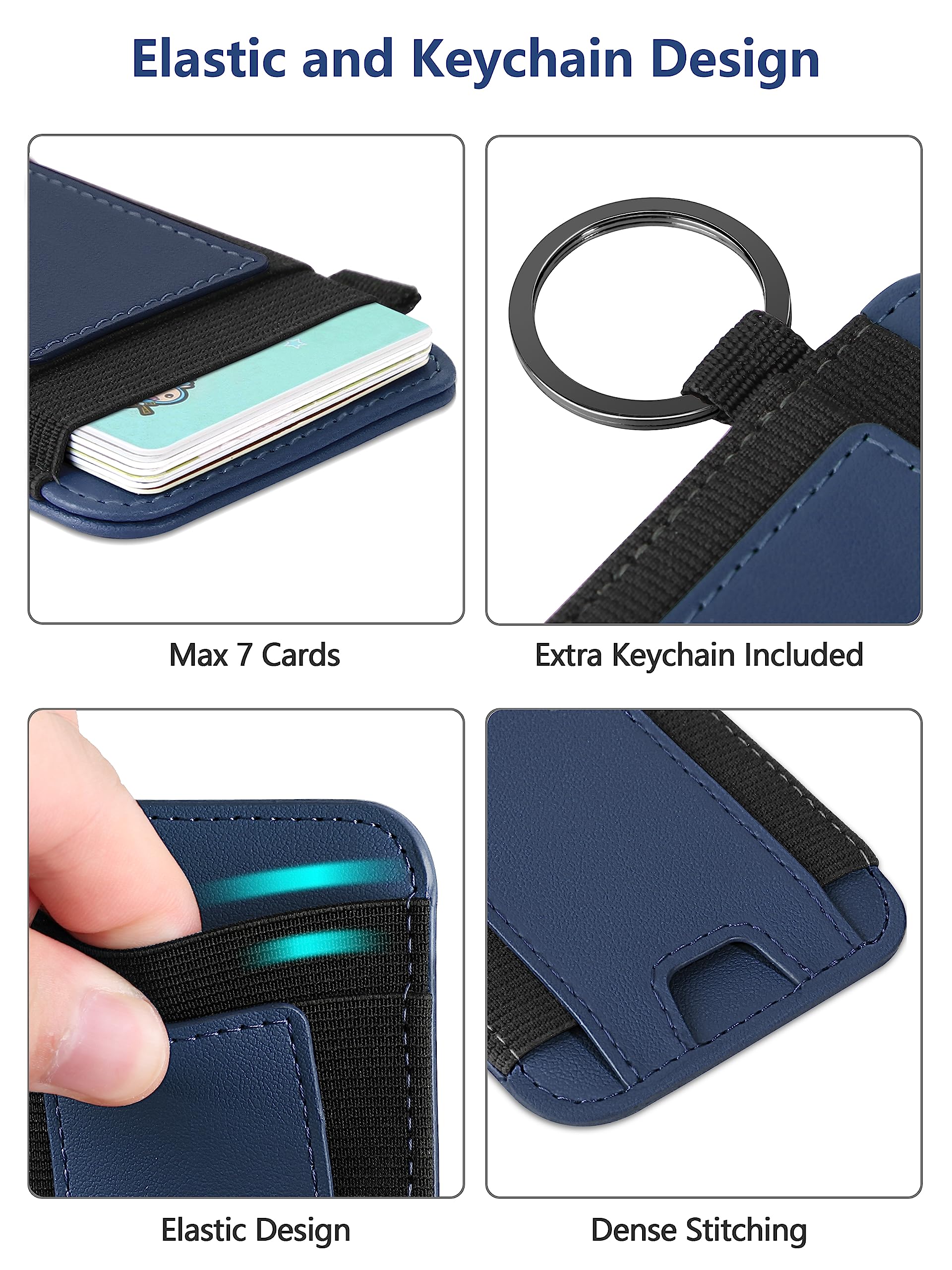 Extrelife Magnetic Card Wallet For Apple Iphone 15/14/13/12, Navy Blue, Faux Leather, Slim And Large Capacity, Max 2 7 Cards And