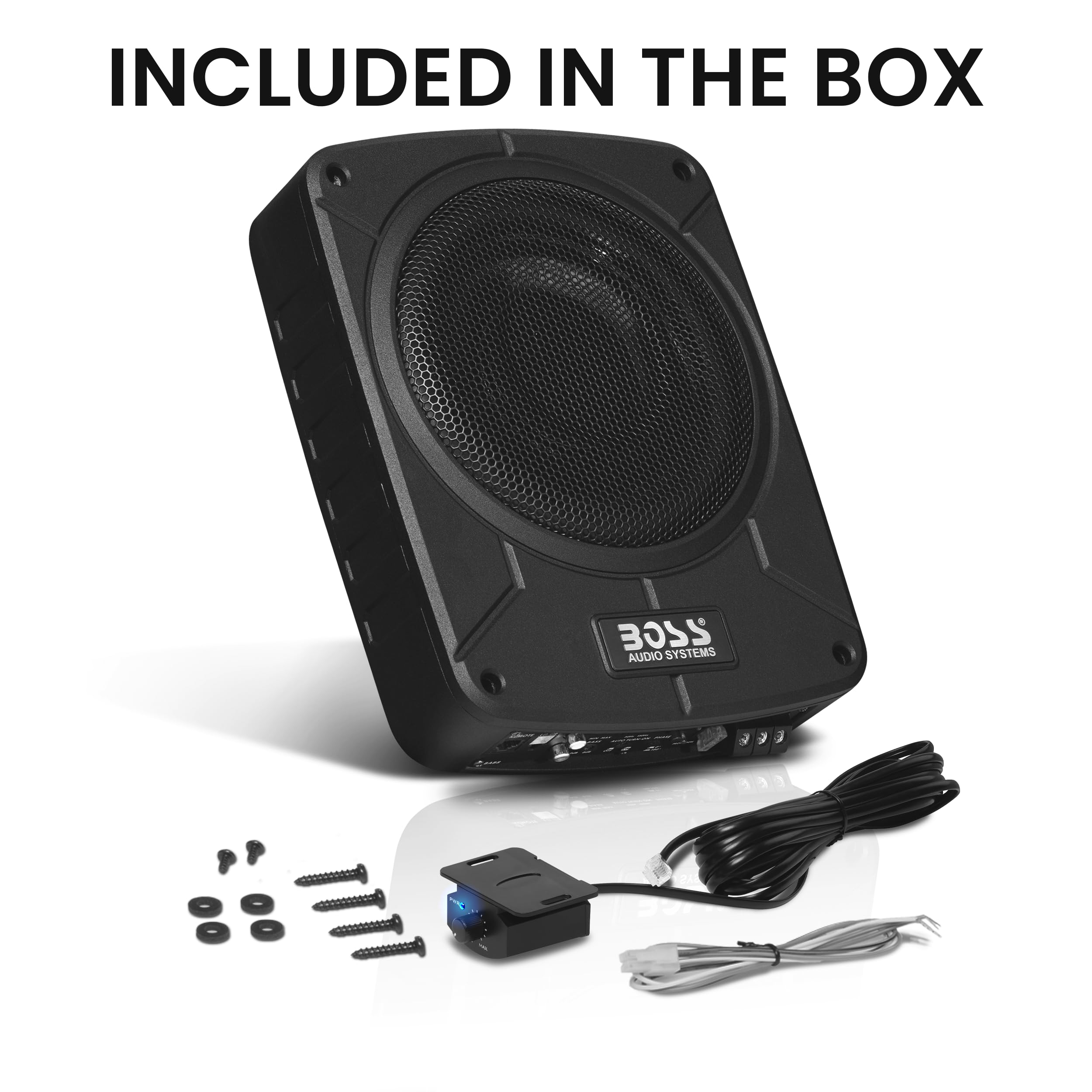 BOSS Audio Systems BAB8 8 Inch Powered Subwoofer - 800W Max, Black, Polypropylene, Single 2.6 Ohm Voice Coil