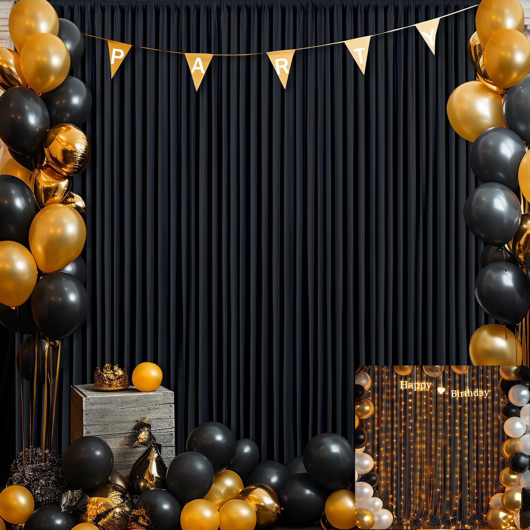 10X10 Black Backdrop Curtain For Parties Wrinkle Free Black Photo Curtains Backdrop Drapes Fabric Decoration For Birthday Party