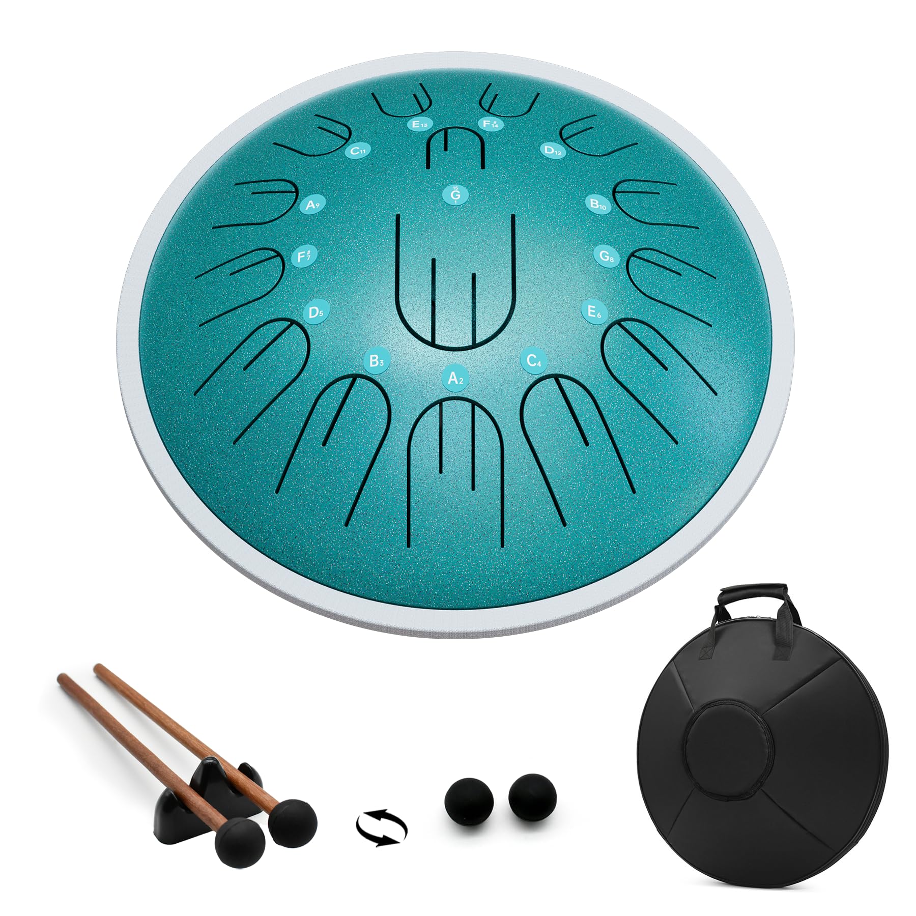 Steel Tongue Drum, 14 Inch 15 Notes Steel Hanpan Tongue Drum, G Major Tongue Drum With 2 Full Octaves, Steel Handpan Drums Malle