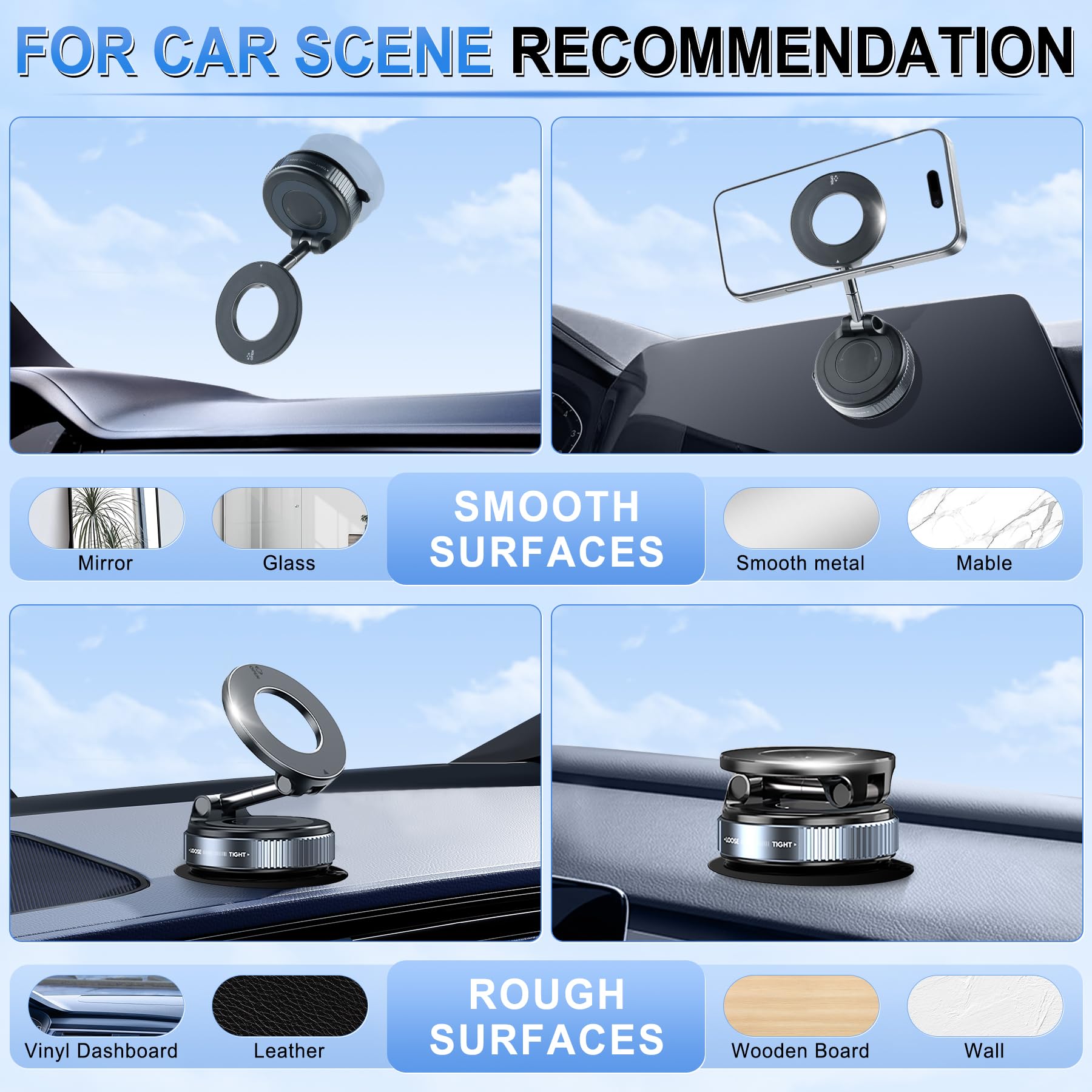 Livtee Upgraded Vacuum Magnetic Phone Holder, 360 Rotating Suction Cup Magnetic Mount Stand Compatible With Iphone & Android, Fi