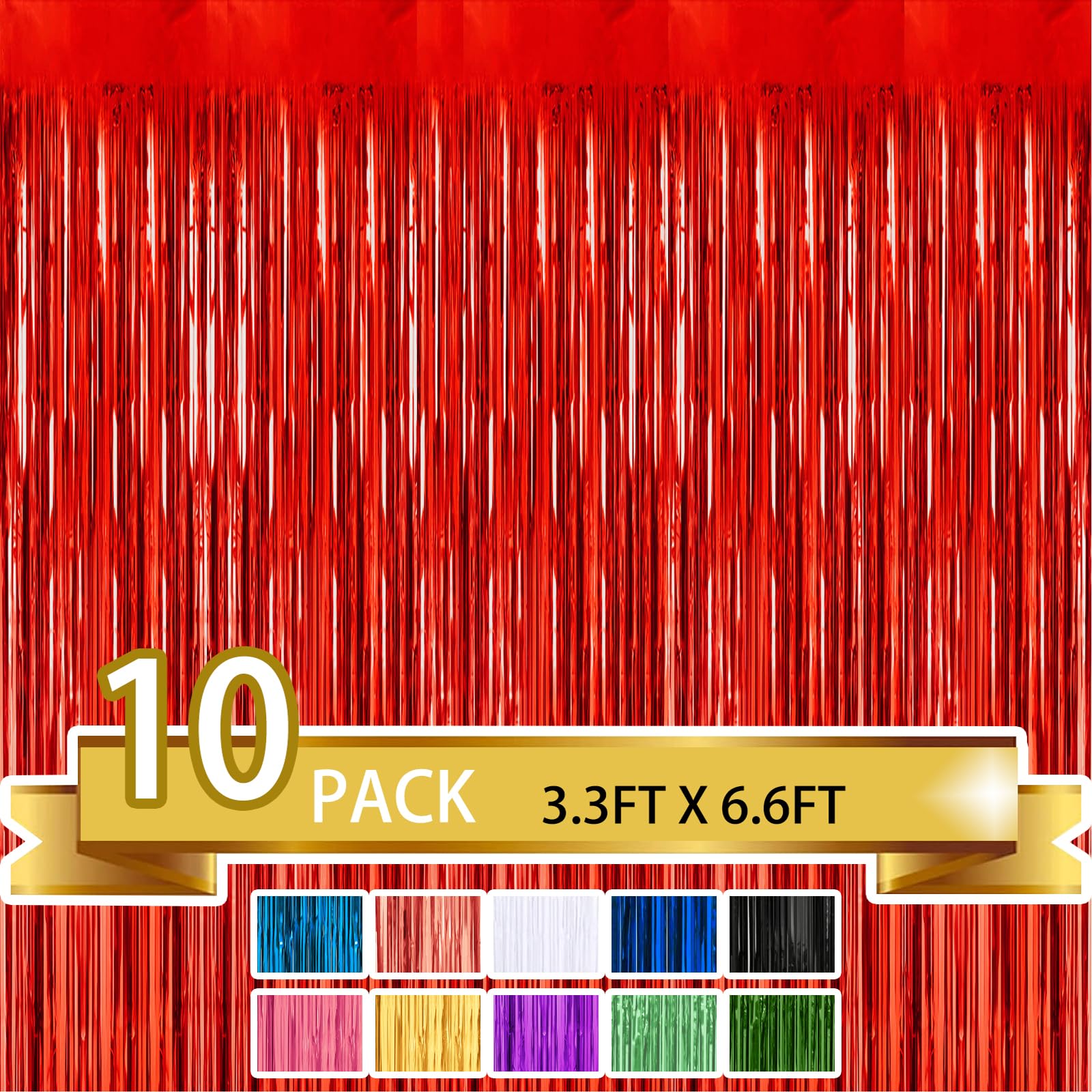 10 Pack Red Metallic Tinsel Foil Fringe Curtains Party Photo Backdrop Party Streamers For Birthday,Graduation,New Year Eve Decor