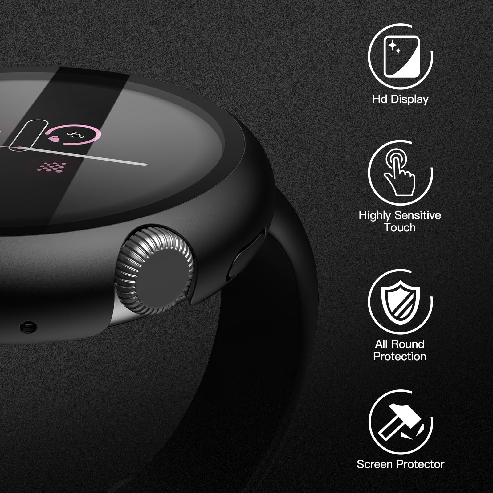 Misxi 2 Pack Hard Pc Screen Protector Case Compatible With Google Pixel Watch 3 (2024) 45Mm, Easy Installation Lightweight Ultra