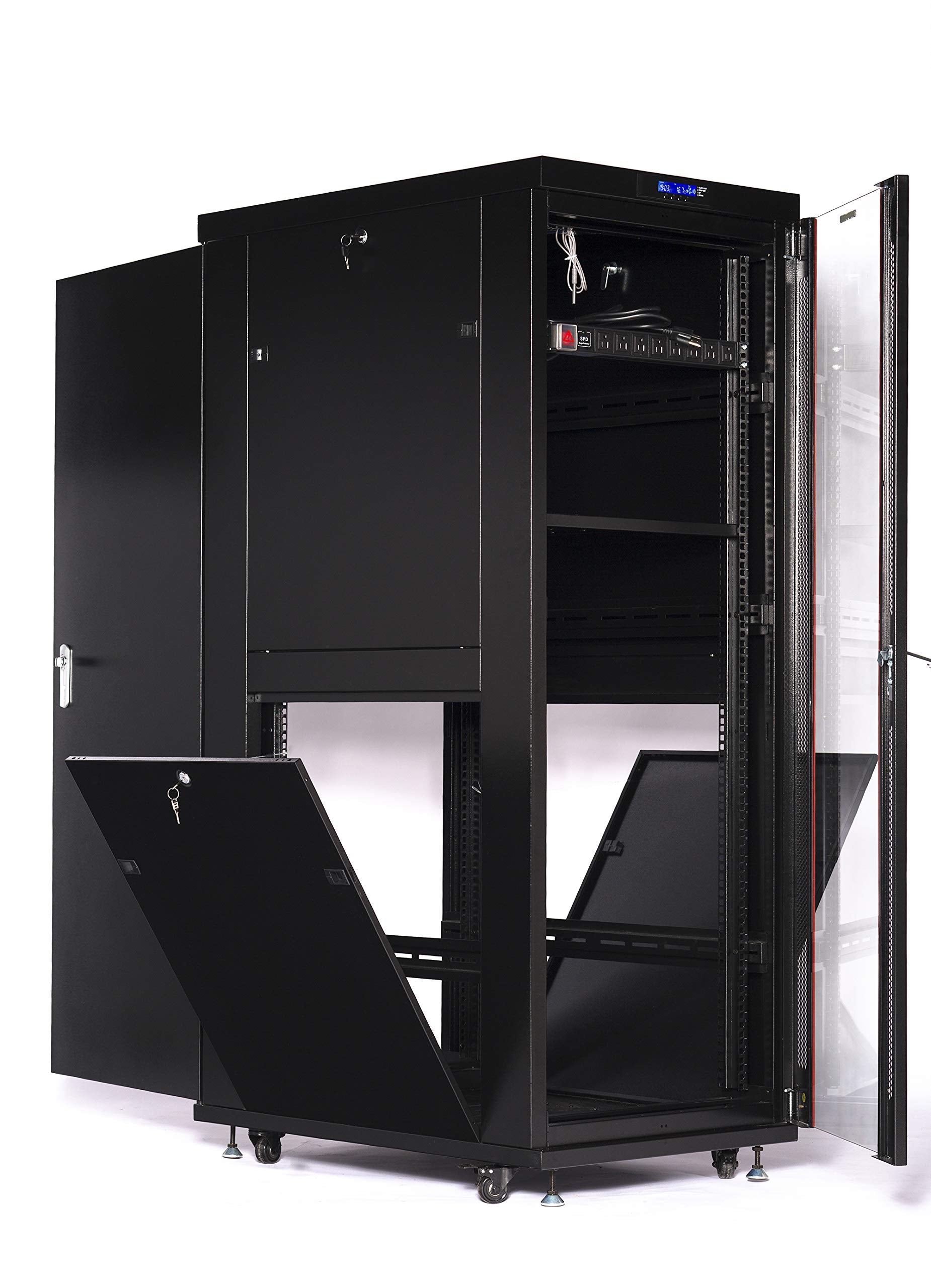 Server Rack   39 Inch Deep   Server Cabinet   On Wheels   Locking Network Cabinet   Networking Enclosure   Lockable Rack Mount   Pdu   Lcd Screen   Thermostat   4 X Fans (42U (24' W X 39' D X 84' H))