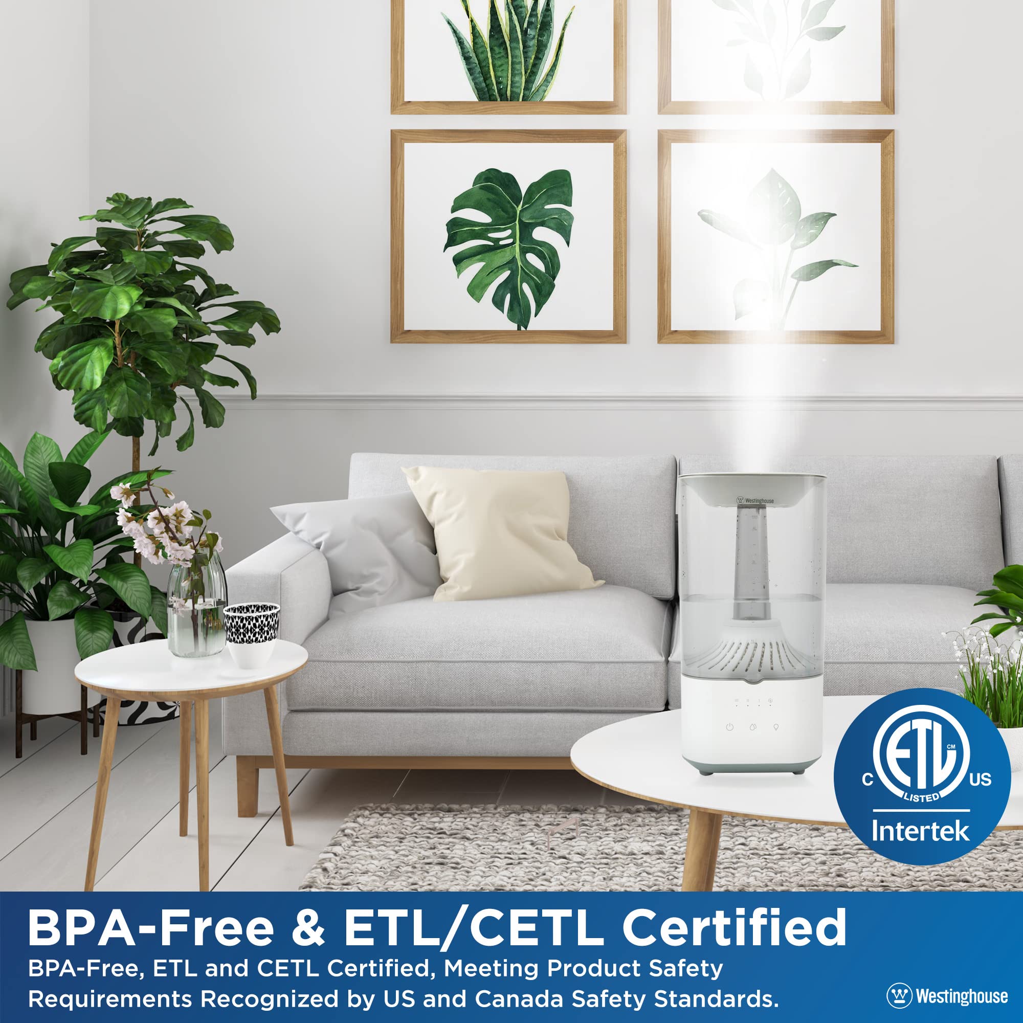 Westinghouse Ultrasonic Cool Mist Humidifier, 4.5L Top Fill Quiet Air Humidifier With Led Night Light And Touch Button Control,