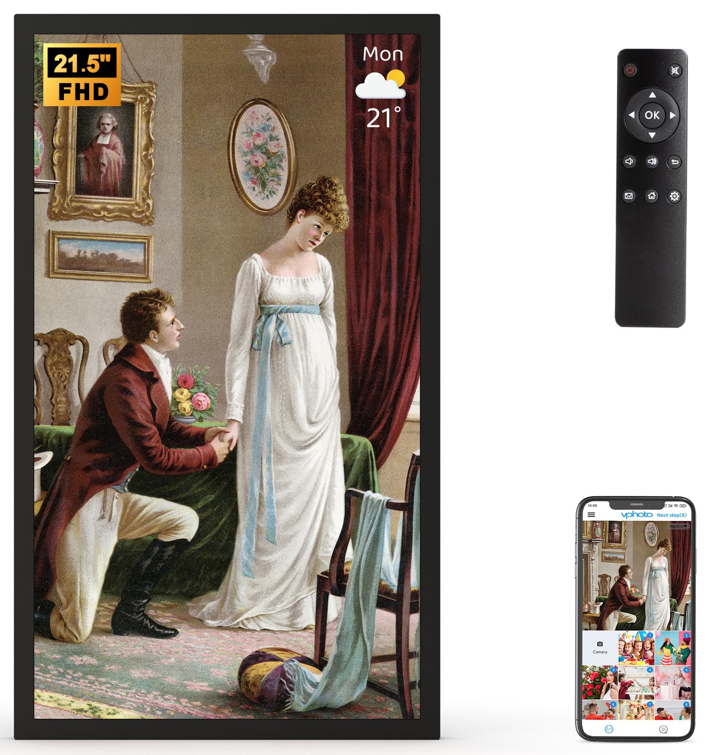 Large Wifi Photo Frame 21.5'' Digital Picture Frame   Smart 32Gb, 1920X1080 Ips Fhd 1080P, Auto Rotate, Share Photo Video Via Ap