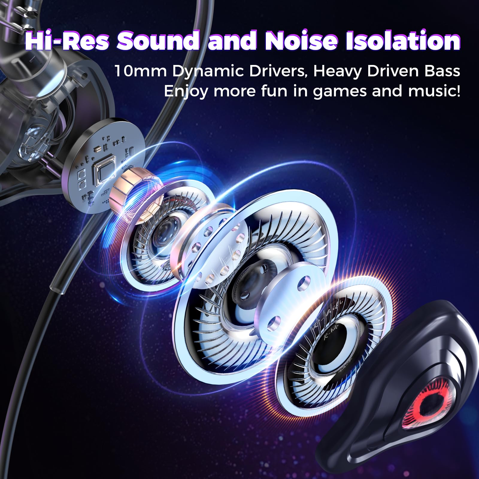 Bluefire Wired Gaming Earbuds With Microphone, Deep Bass In-Ear Monitors Earphones, Hifi Noise Cancelling Headphones For Music G