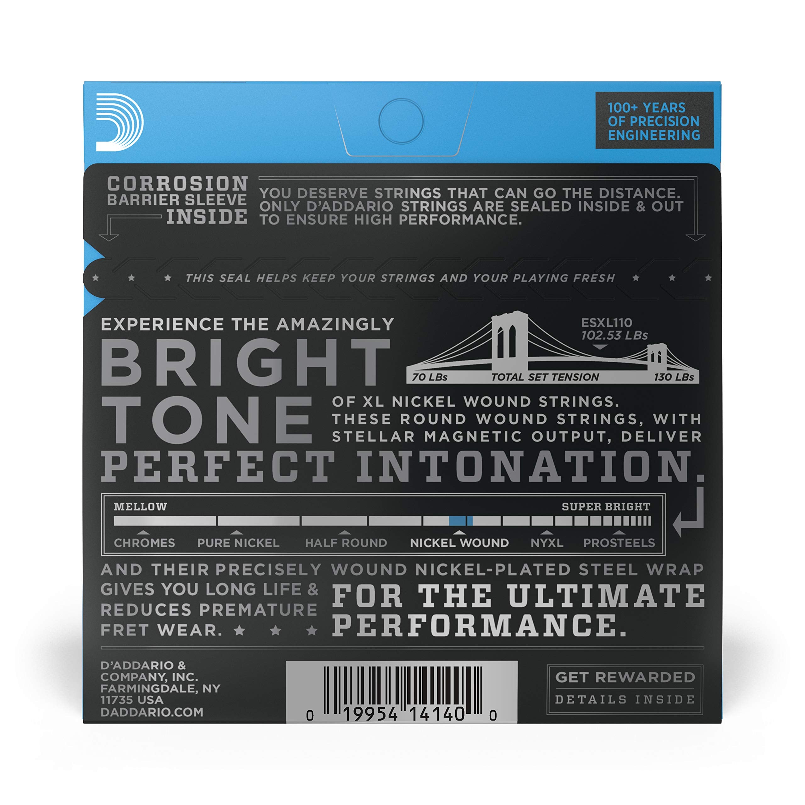 Daddario Guitar Strings - Xl Nickel Electric Guitar Strings - Esxl110 - Perfect Intonation, Consistent Feel, Reliable Durabilit