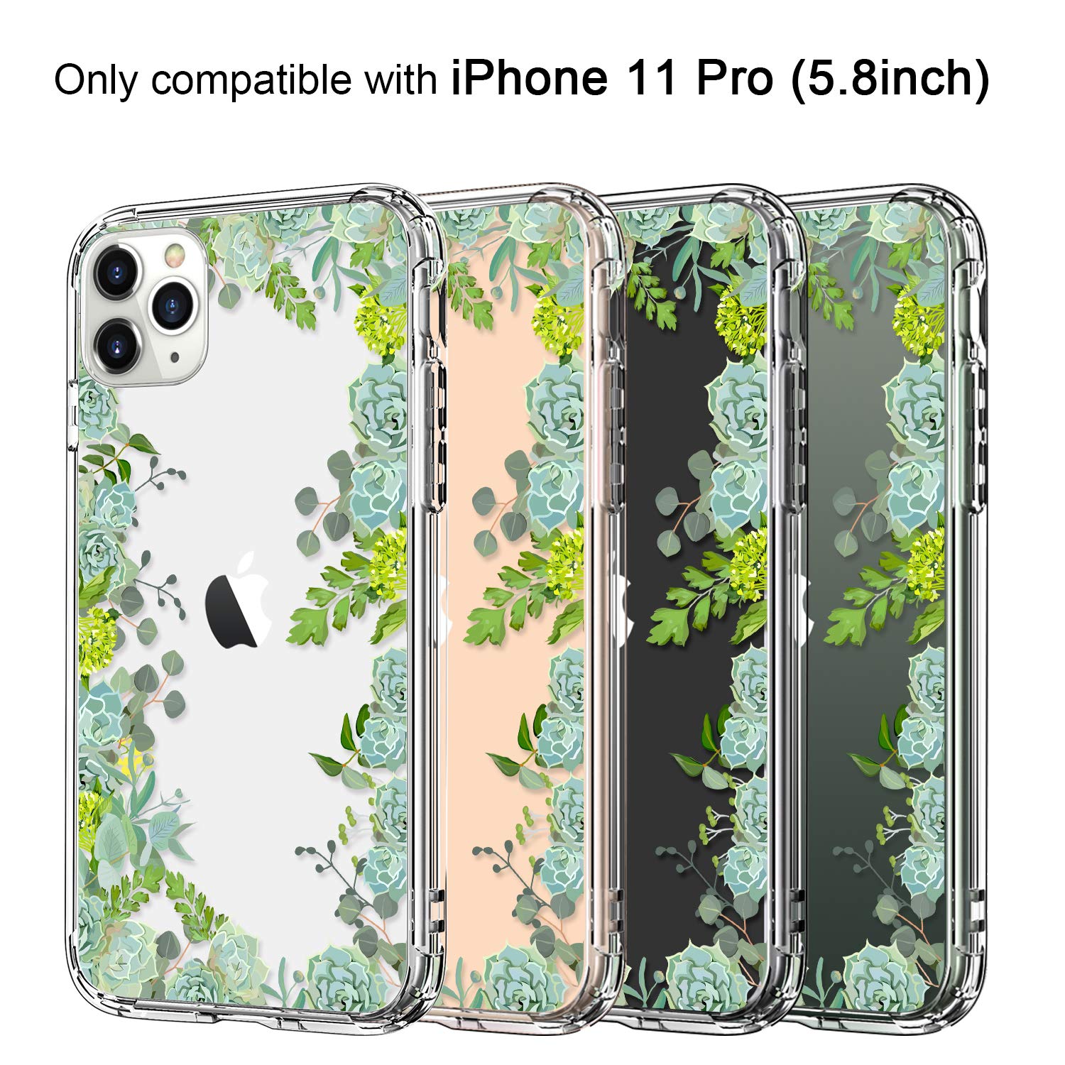 ICEDIO iPhone 11 Pro Shockproof Phone Case with Floral Patterns TPU Green Leaves Flowers