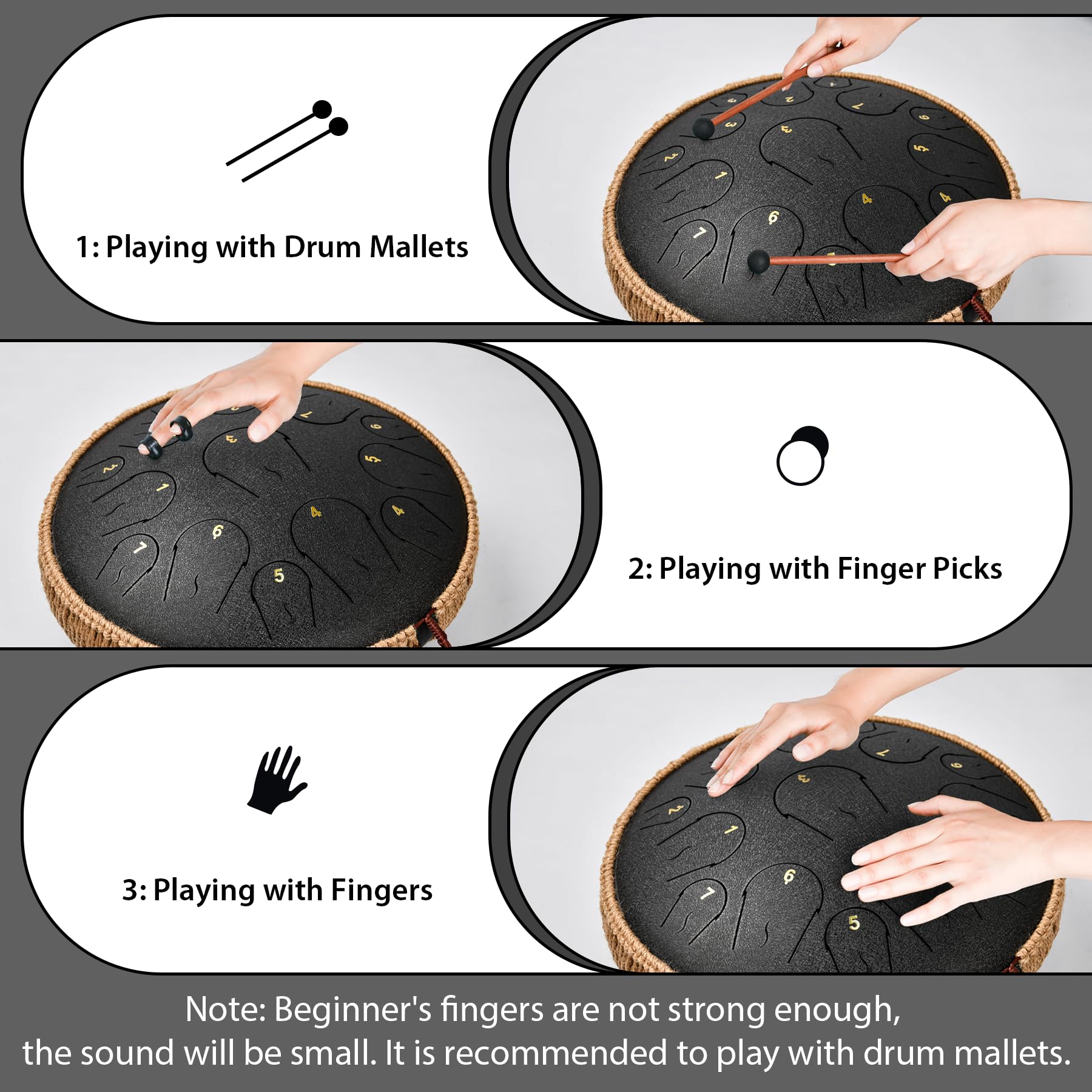 Steel Tongue Drum 14 Inch 15 Notes, Tongue Drum C Major, Steel Drums For Adults, Hang Drum Instrument, Hand Pan Drum With Music