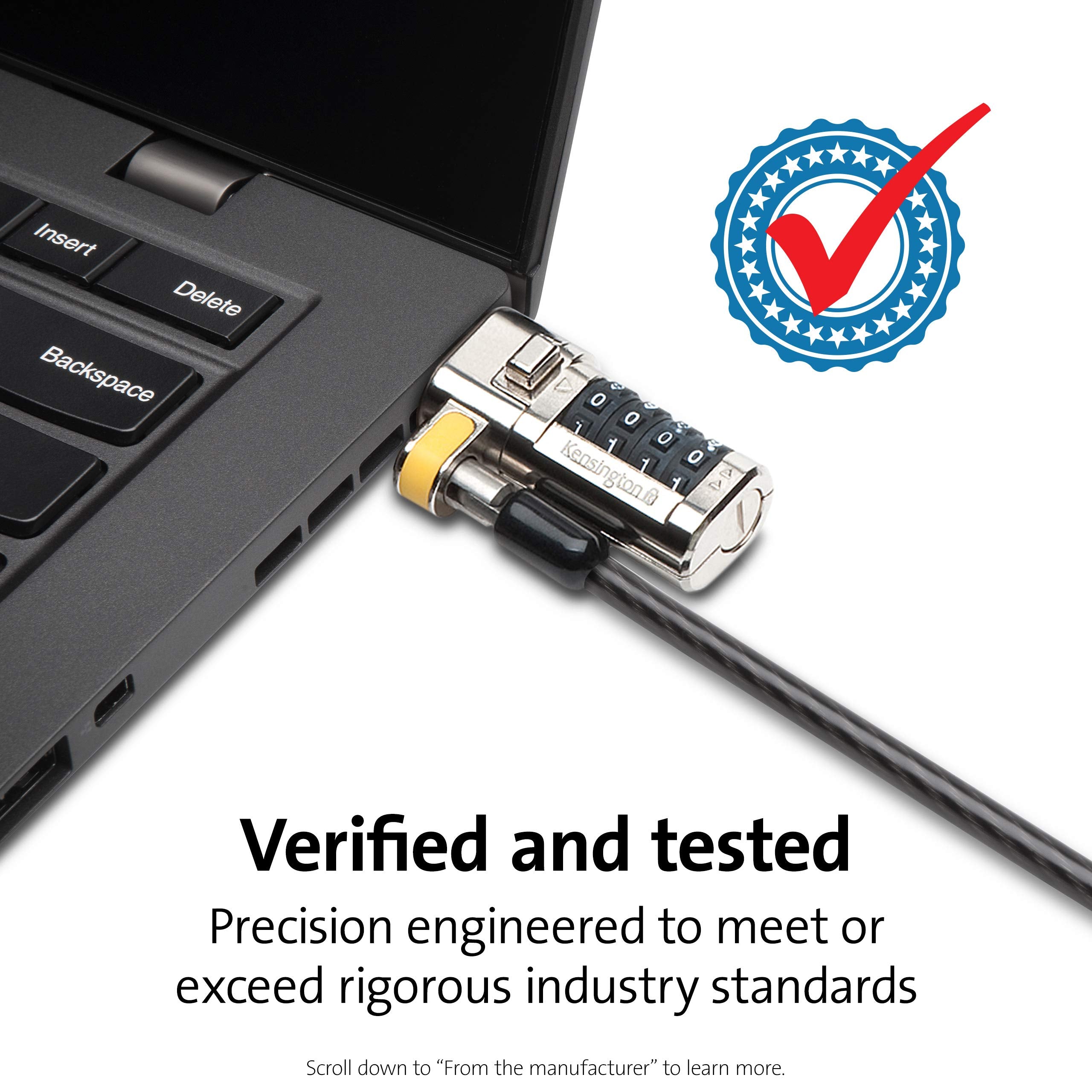 Kensington Clicksafe Combination Laptop Lock For Wedge Shaped Security Slot (K67936Ww), Black