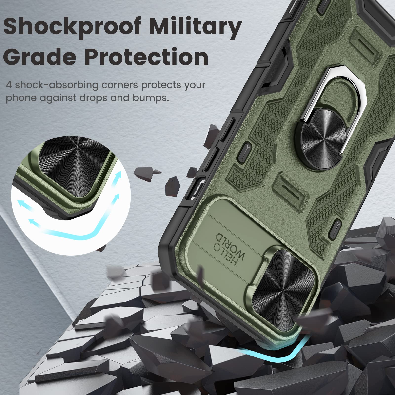 Caka For Iphone 14 Case, Iphone 13 Phone Case With Camera Cover & Kickstand, Built In 360   Rotate Ring Stand With Camera Lens P