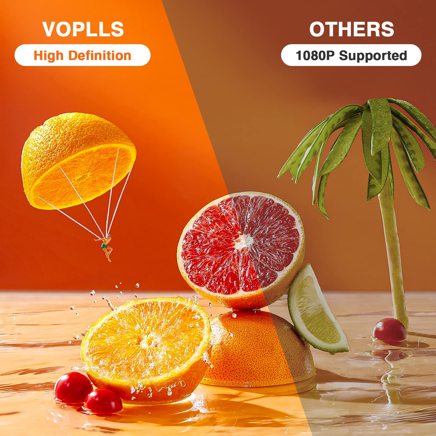 Mini Projector, Voplls 1080P Full Hd Supported Video Projector, Portable Outdoor Home Theater Movie Projector, 50% Zoom, Compati