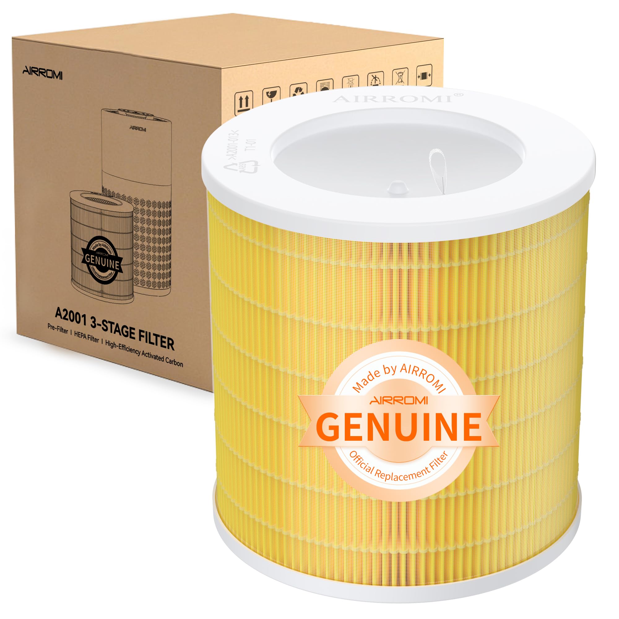 Airromi A2001 Hepa Air Purifier Replacement Filter: Original 3 In 1 Filter, Removes 99.97% Of 0.3 Micron Particles, Yellow Activ