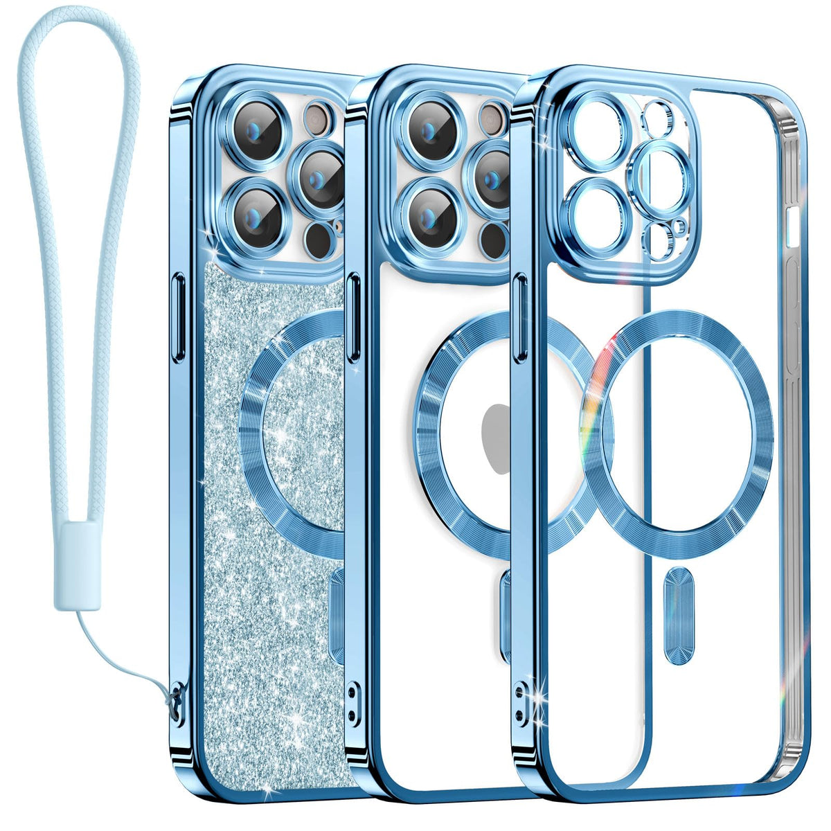 Meifigno Candy Mag Series Case Designed For 13 Pro Max, [Compatible With Magsafe][Glitter Card & Wrist Strap] Full Camera Lens P