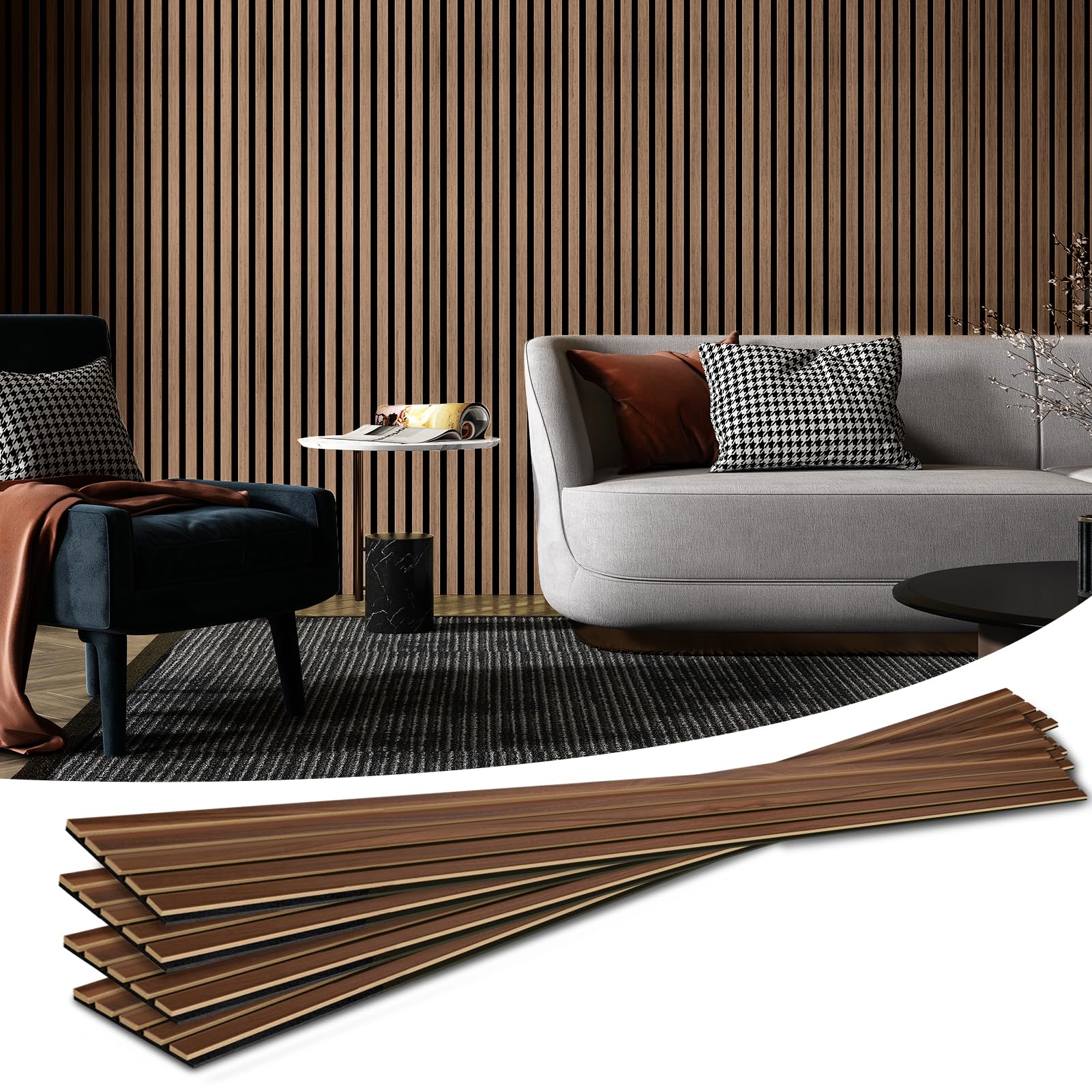 Art3D 4 Piece Wood Slat Acoustic Panels For Stylish Decor And Noise Reduction, 3D Textured Panel For Ceiling And Wall, Walnut