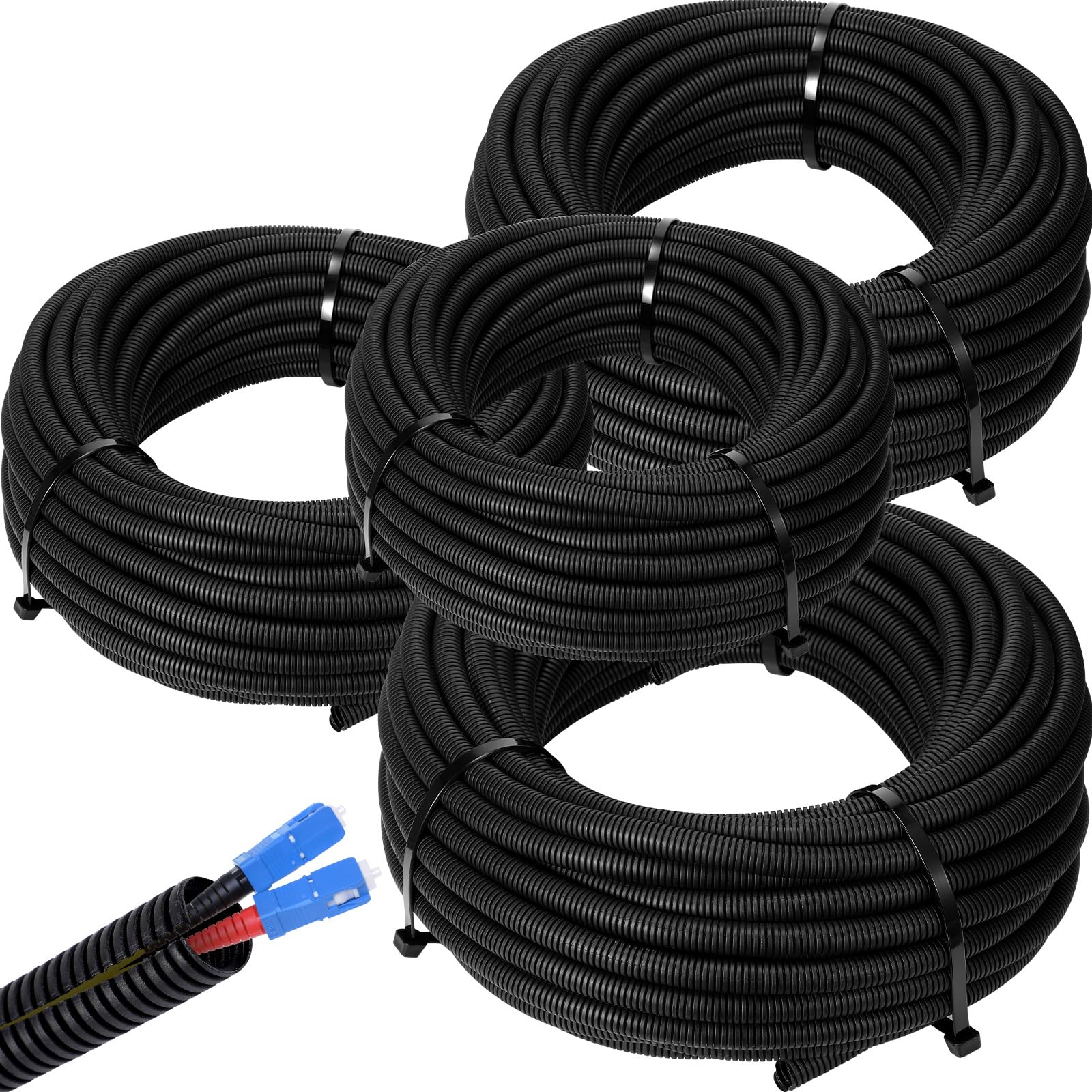 Sasylvia 1/4, 3/8, 1/2, 3/4'' X 25 Ft Split Wire Loom Cord Protector Tubing Split Wire Conduit Wire Protector Tubing Convoluted