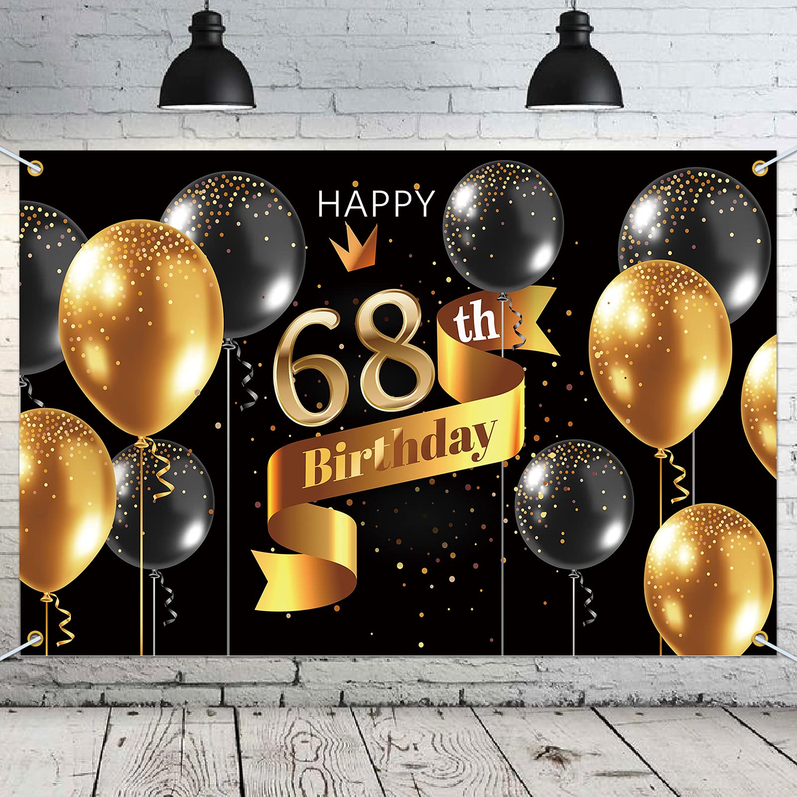 Pakboom Happy 68Th Birthday Backdrop Banner   68 Birthday Party Decorations Supplies For Men   Black Gold 3.9 X 5.9Ft