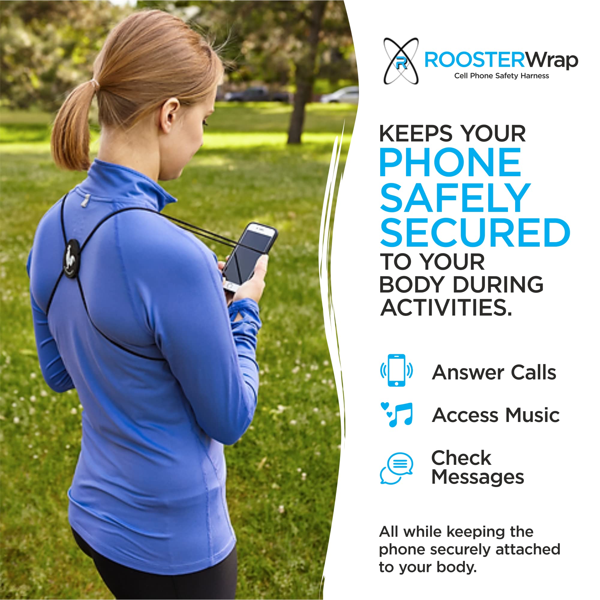 Rooster Wrap (Blue - Retractable Cell Phone Holder - Cell Phone Case - Cell Phone Accessories - Chest Strap - Safety Harness - C