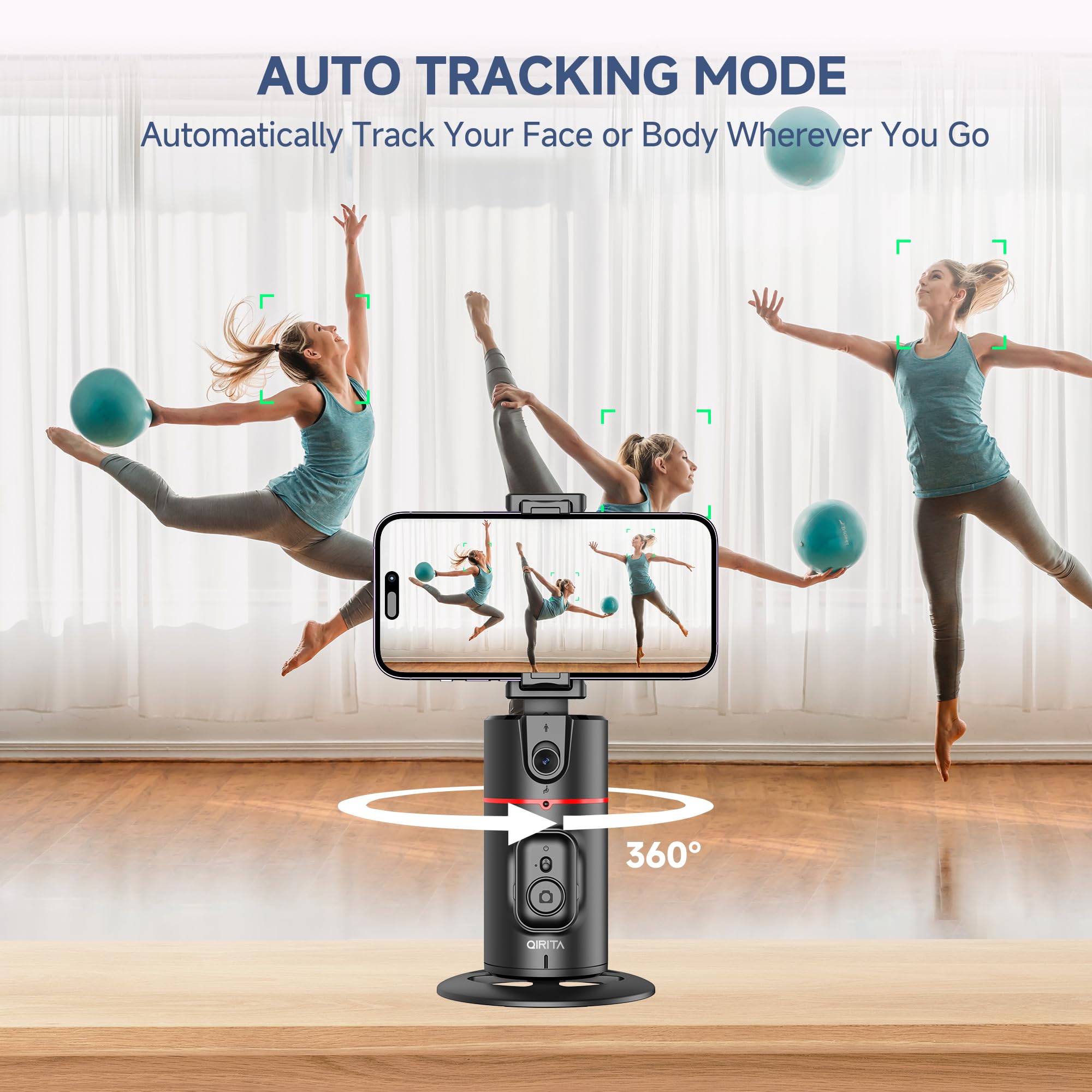 Auto Face Tracking Tripod, No App, Smart Shooting Phone Holder With Remote, 360 Rotation Body Phone Camera Mount With Phone Hold