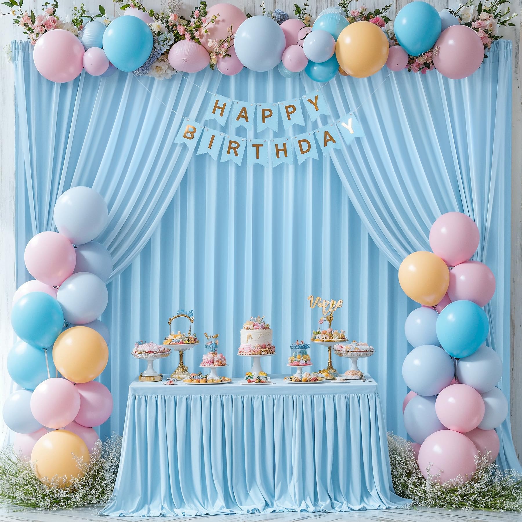 Baby Blue Drapes For Backdrop 10Ft X 8Ft Wrinkle Free Photo Backdrop Curtains Pleated Backdrop Soft Fabric Curtains For Backdrop