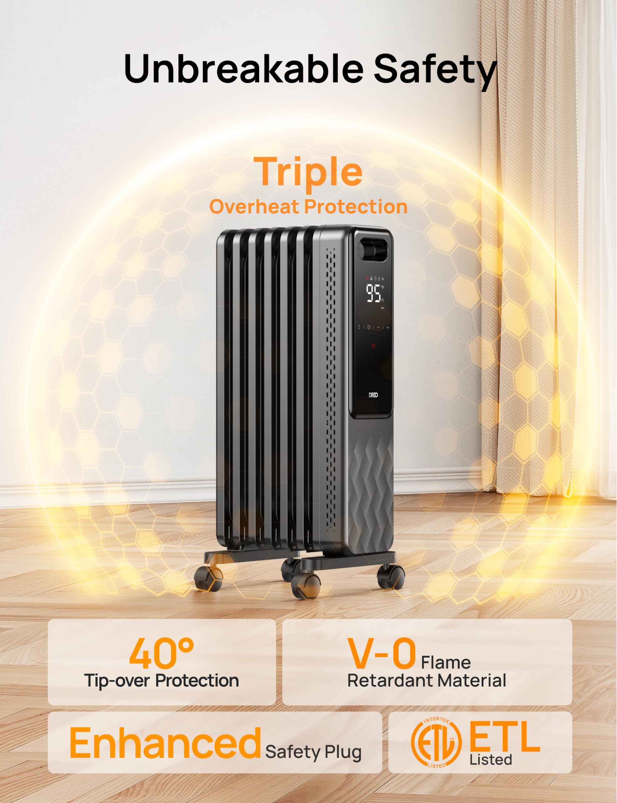 Dreo Oil Filled Radiator, Electric Radiant Heaters For Indoor Use Large Room With Remote Control, Child Lock, 4 Modes, Overheat