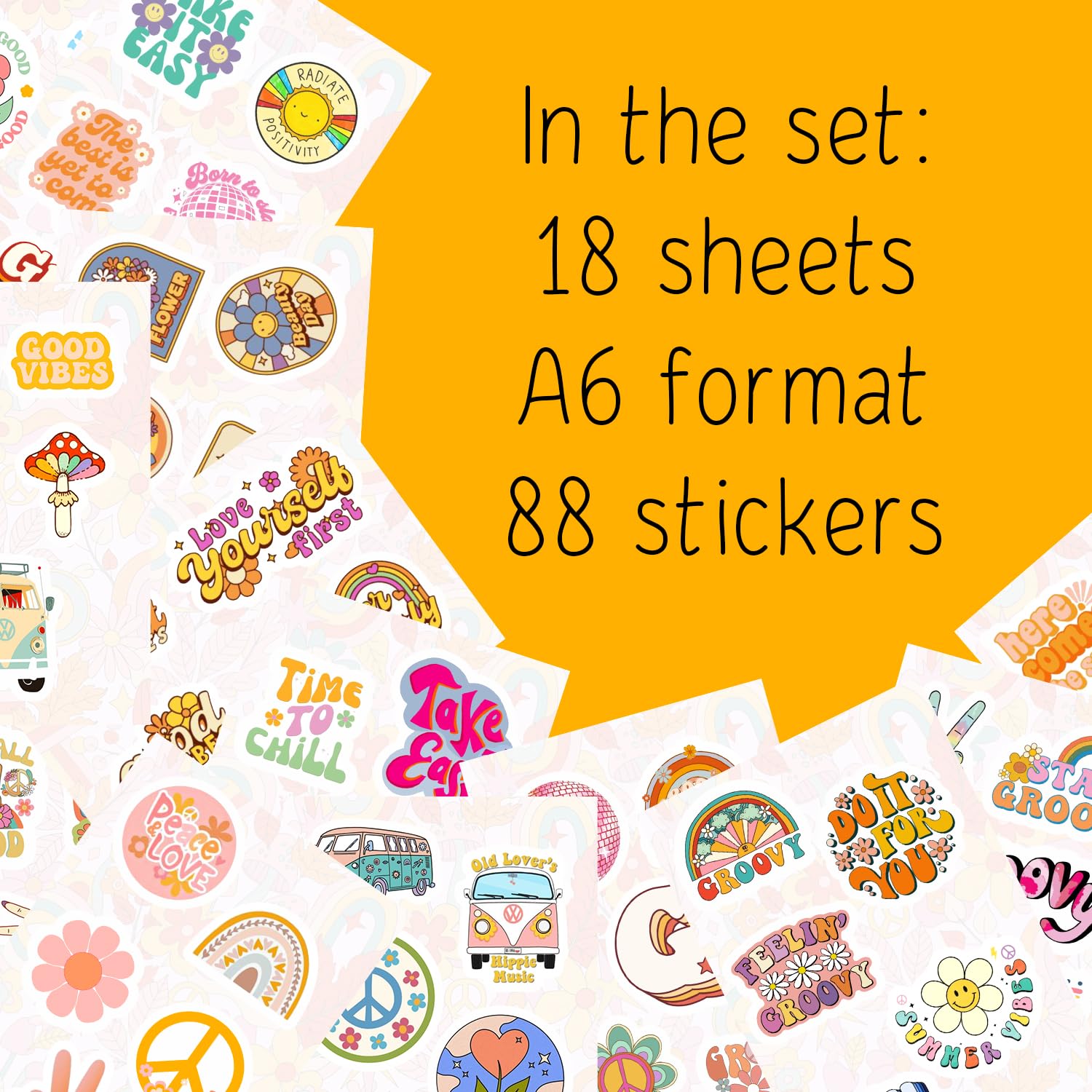 Hippie Stickers, Groovy Stickers For Water Bottle And Laptop   Hippie Party Favors & Decorations, Peace And Love Stickers