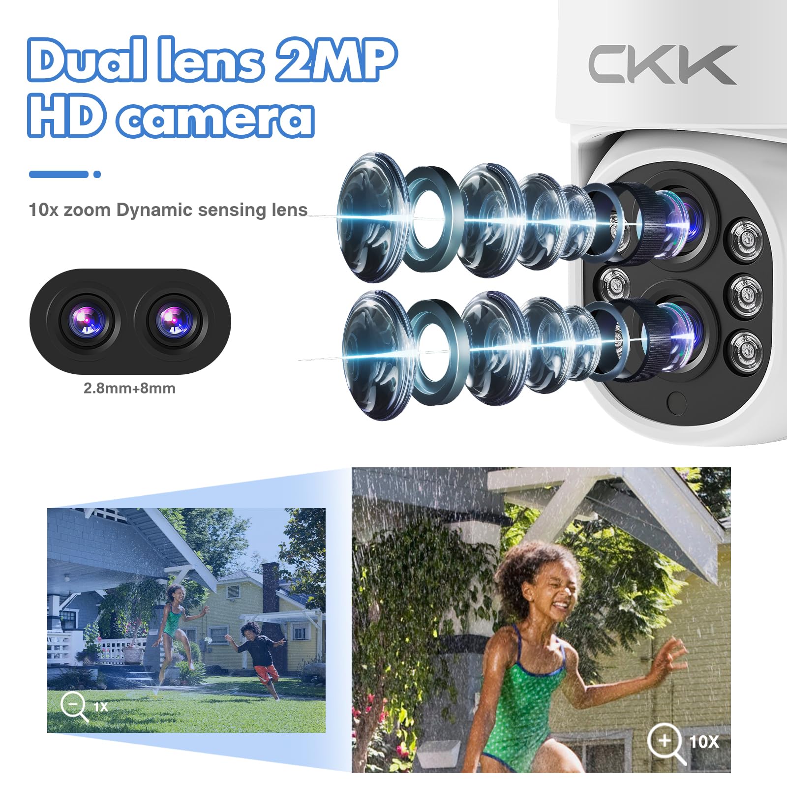 ?Dual Wi Fi,2Mp+2Mp Dual Lens? 2K Security Camera System With Dual Lens Outdoor, With 10'' Lcd Monitor, 4 Pcs Dual Band Wifi Ptz
