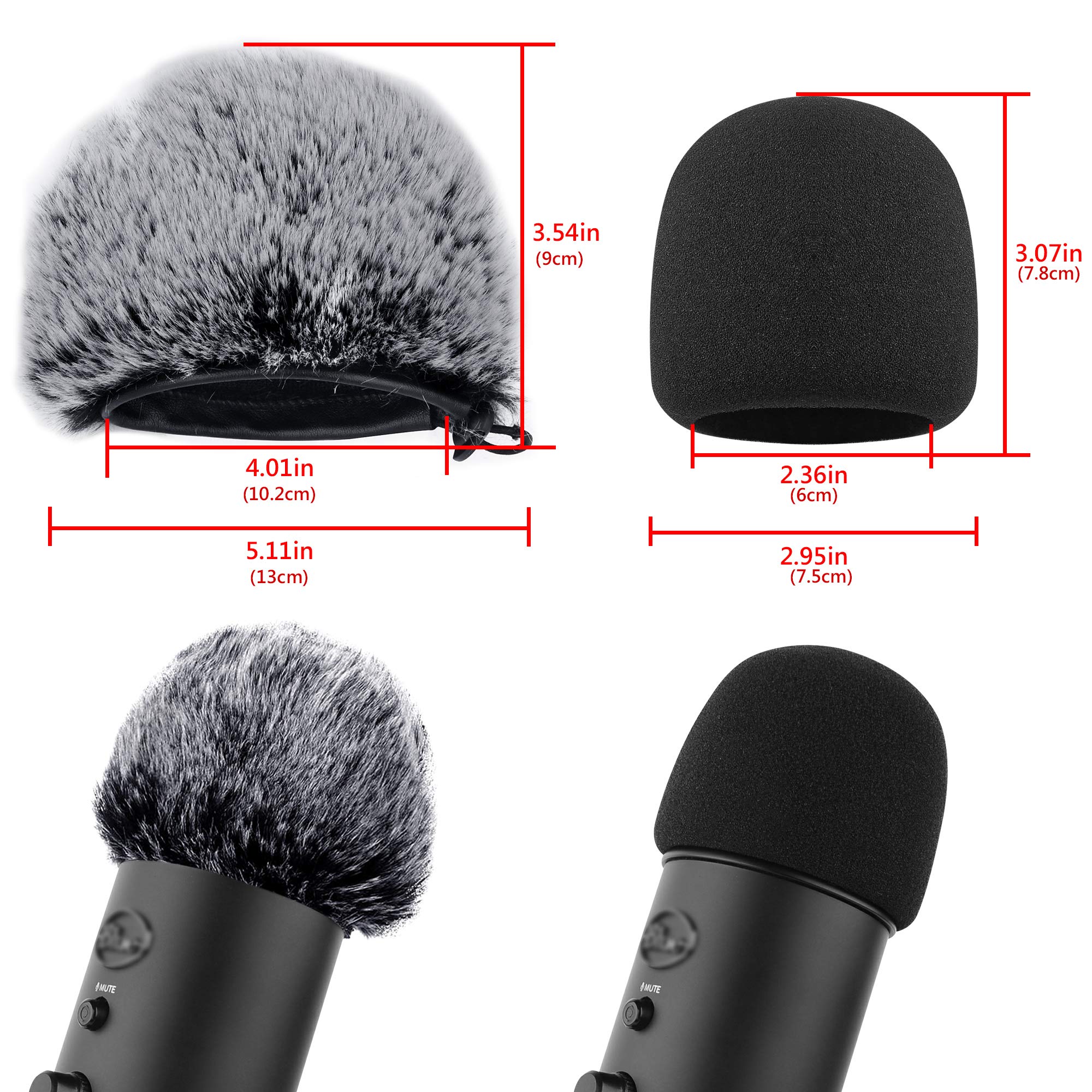 Geekria For Creators Foam And Furry Microphone Windscreen Combo Pack Compatible With Blue Yeti, Yeti Pro Microphone Antipop Foam