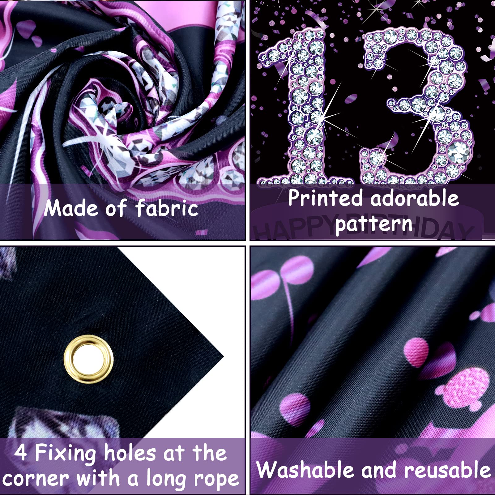 Trgowaul Happy 13Th Birthday Party Decorations For Girls Purple Happy 13Th Anniversary Birthday Sign Banner For Her 13Th Party D