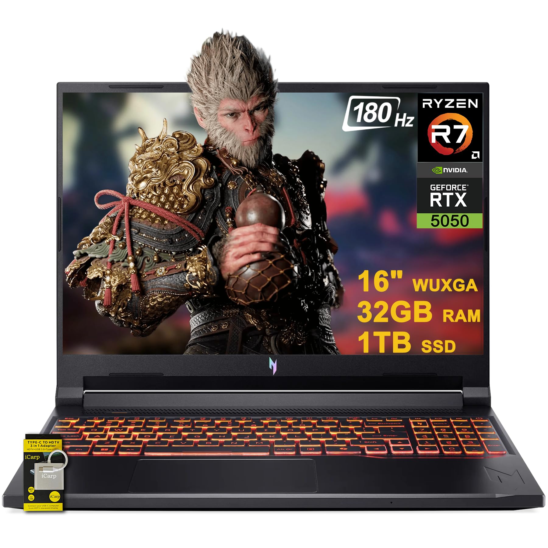 acer Nitro V 16 AI Gaming Laptop 16 WUXGA IPS 180Hz AMD Zen 4 Octa-Core Ryzen 7 260 32GB RAM 1TB SSD GeForce RTX 5050 (Up to 421