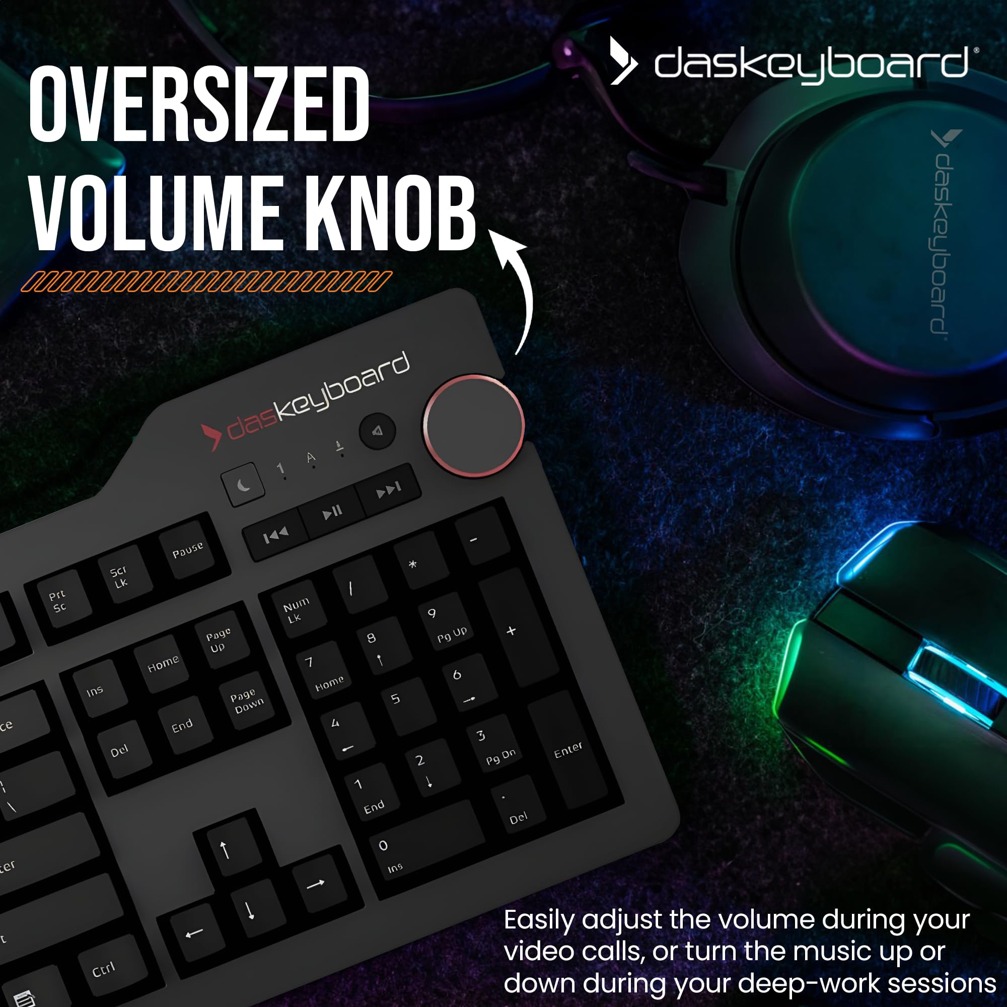 Das Keyboard 4 Professional Wired Mechanical Keyboard, Cherry Mx Blue Mechanical Switches, 2 Port Usb 3.0 Hub, Volume Knob, Aluminum Top (104 Keys, Black)