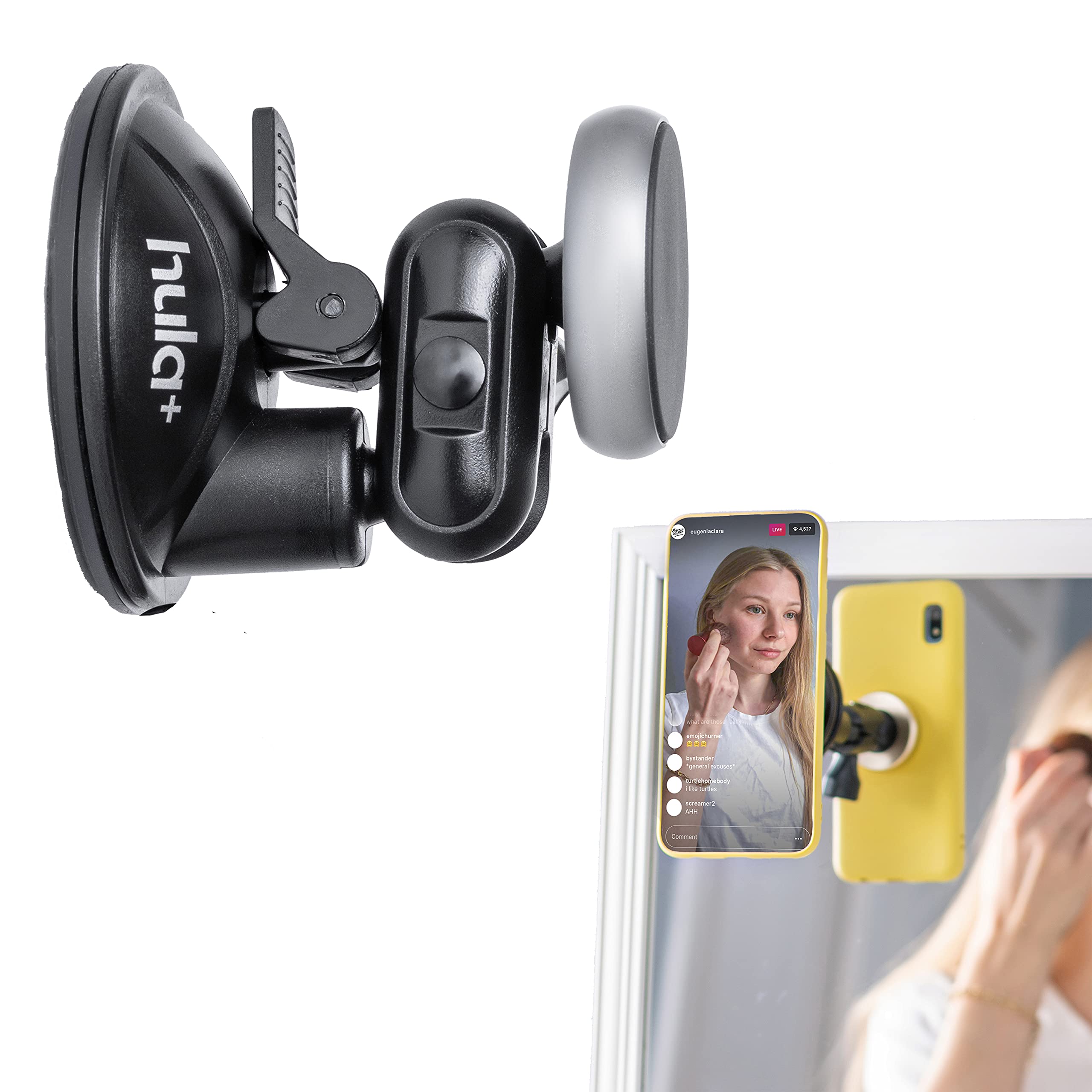 Hula+ Magnet Phone Holder Reusable Stand, Portable Mount For Shower Mirror Kitchen Window & Bathroom Compatible With All Phones,