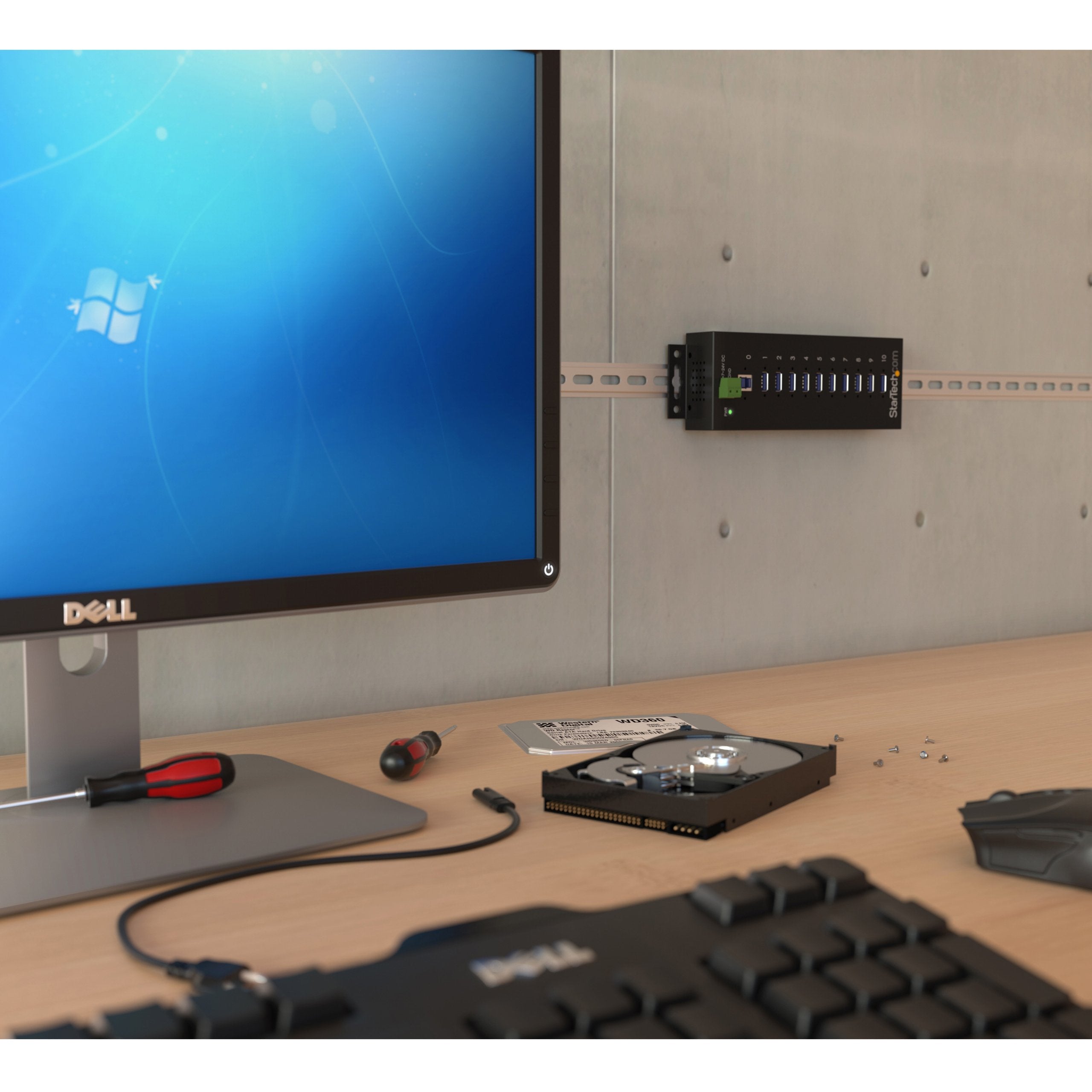 Startech.Com 10-Port Usb 3.0 Hub - 5Gbps - Metal Industrial Usb-A Hub With Esd & Surge Protection - Din Rail, Wall Or Desk Mount