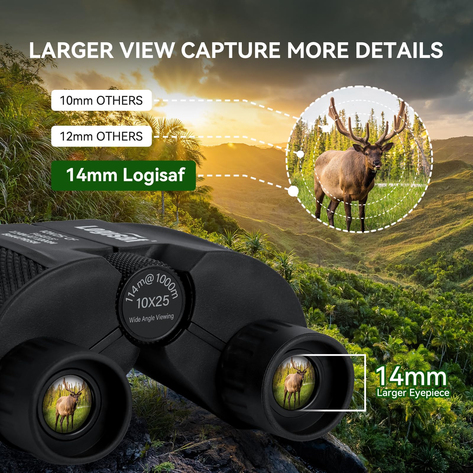 Binoculars For Adults And Kids, 10X25 Small Compact Binoculars With Low Light Vision, Easy Focus Hunting For Bird Watching, Wate