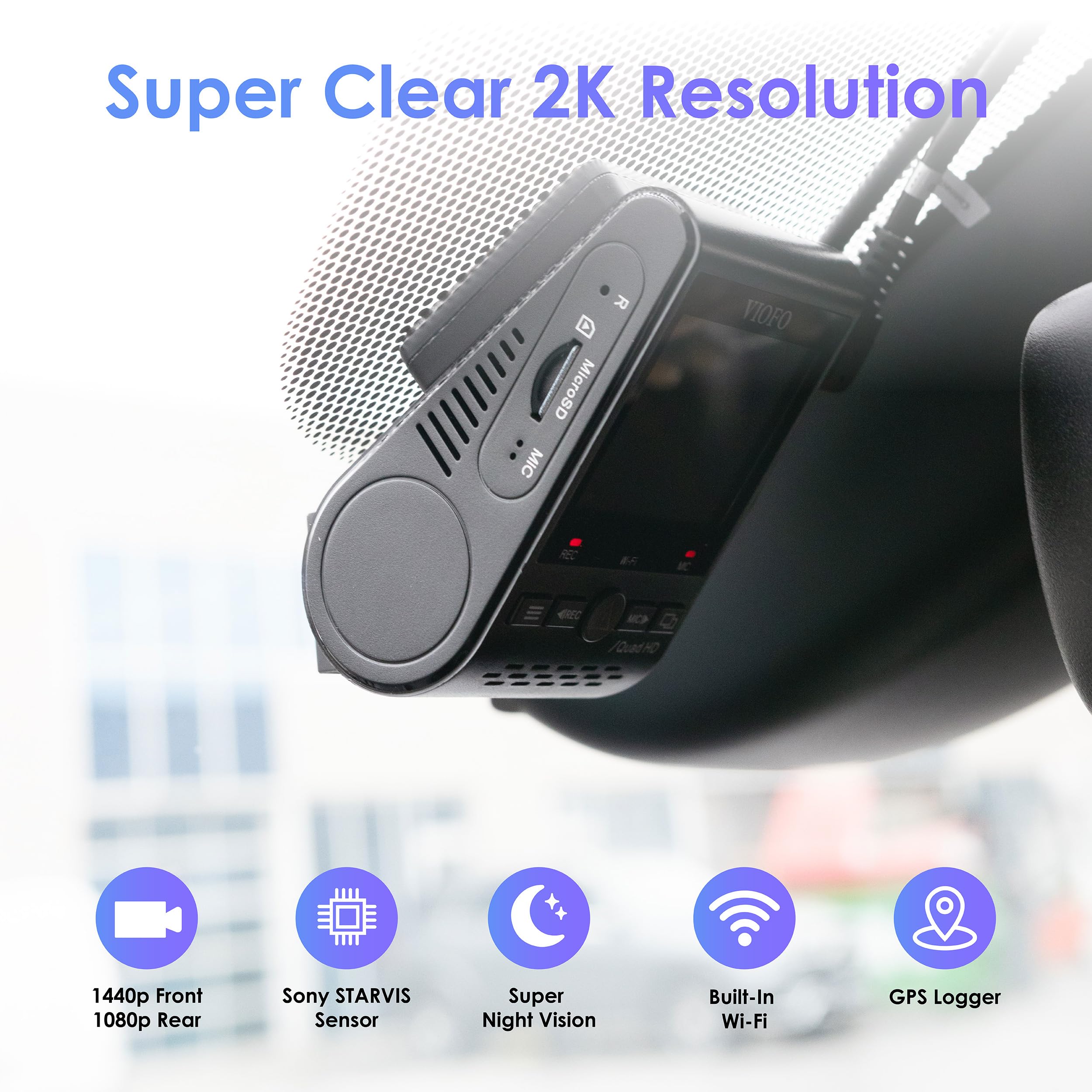 Viofo Dual Dash Cam 2K 1440P 60Fps +1080P 30Fps Front And Rear Dash Camera With Wi Fi Gps, Parking Mode, Emergency Recording, Su