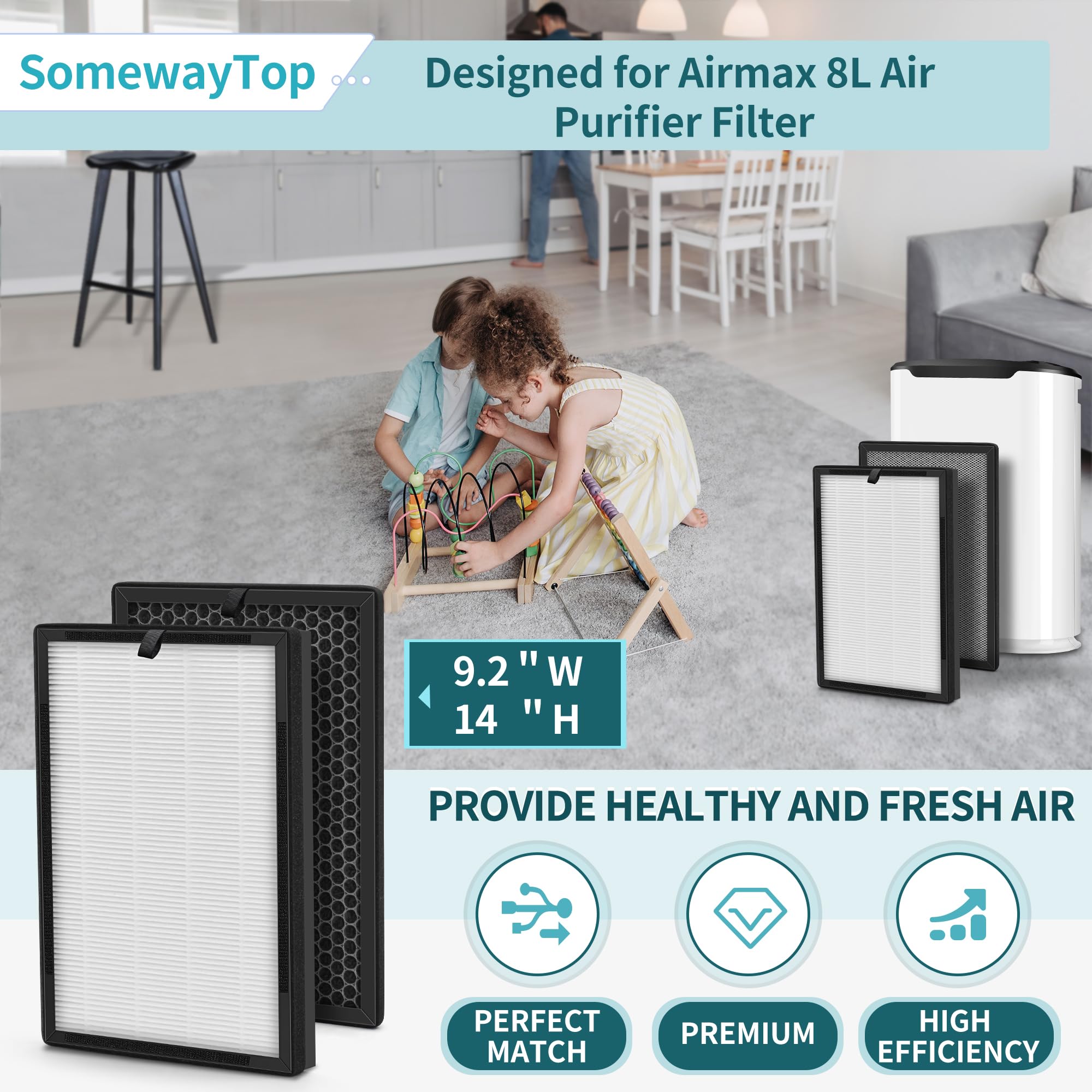 Somewaytop [1 Set] 8L Hepa Replacement Filter Set Compatible With Okaysou Airmax 8L Air Filters, 3 Stage Airmax 8L Filter, True