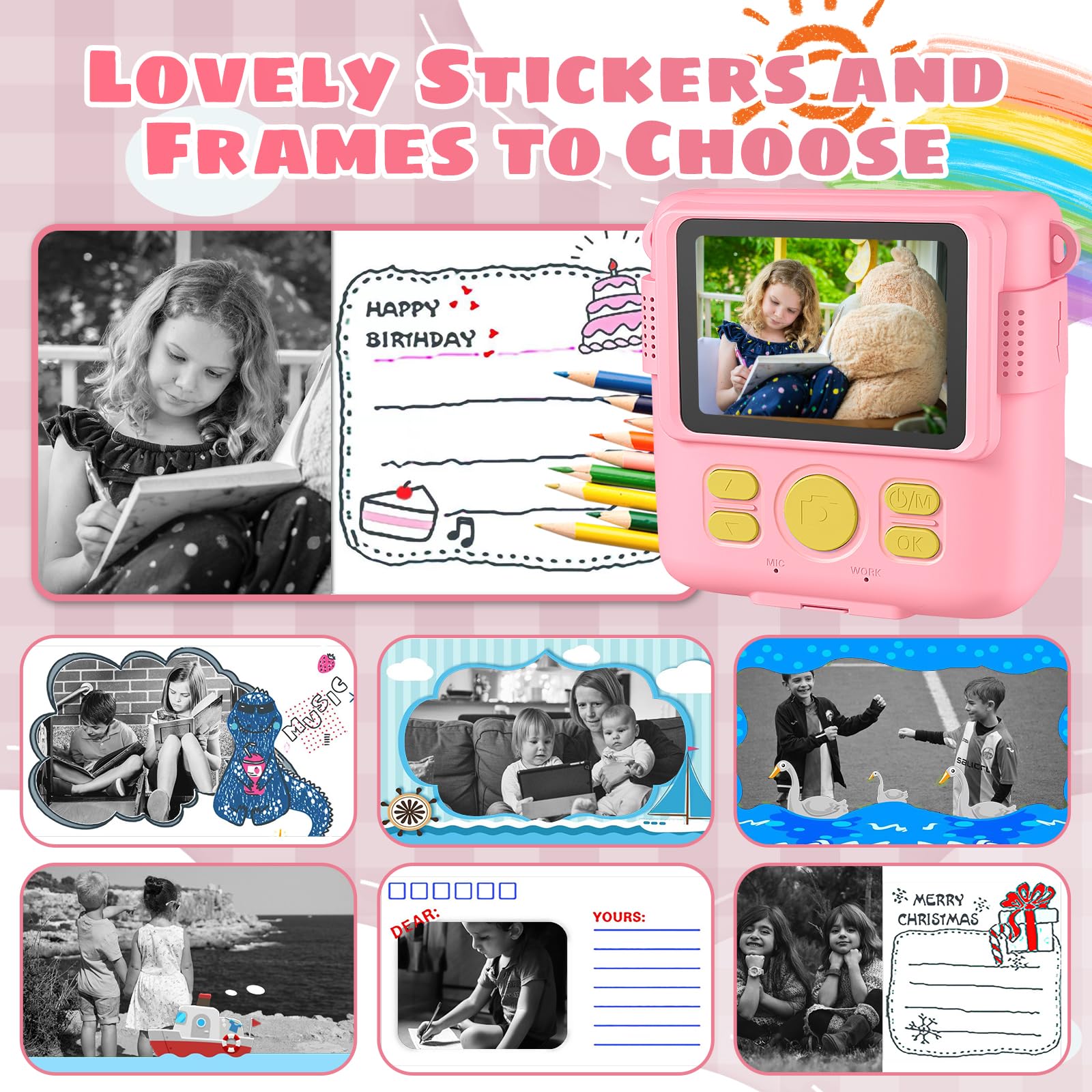 Kids Camera, Instant Print Camera 2.4 Inch Screen 1080P Digital Camera With 16X Digital Zoom, 32Gb Tf Card For 3 13 Boys And Gir