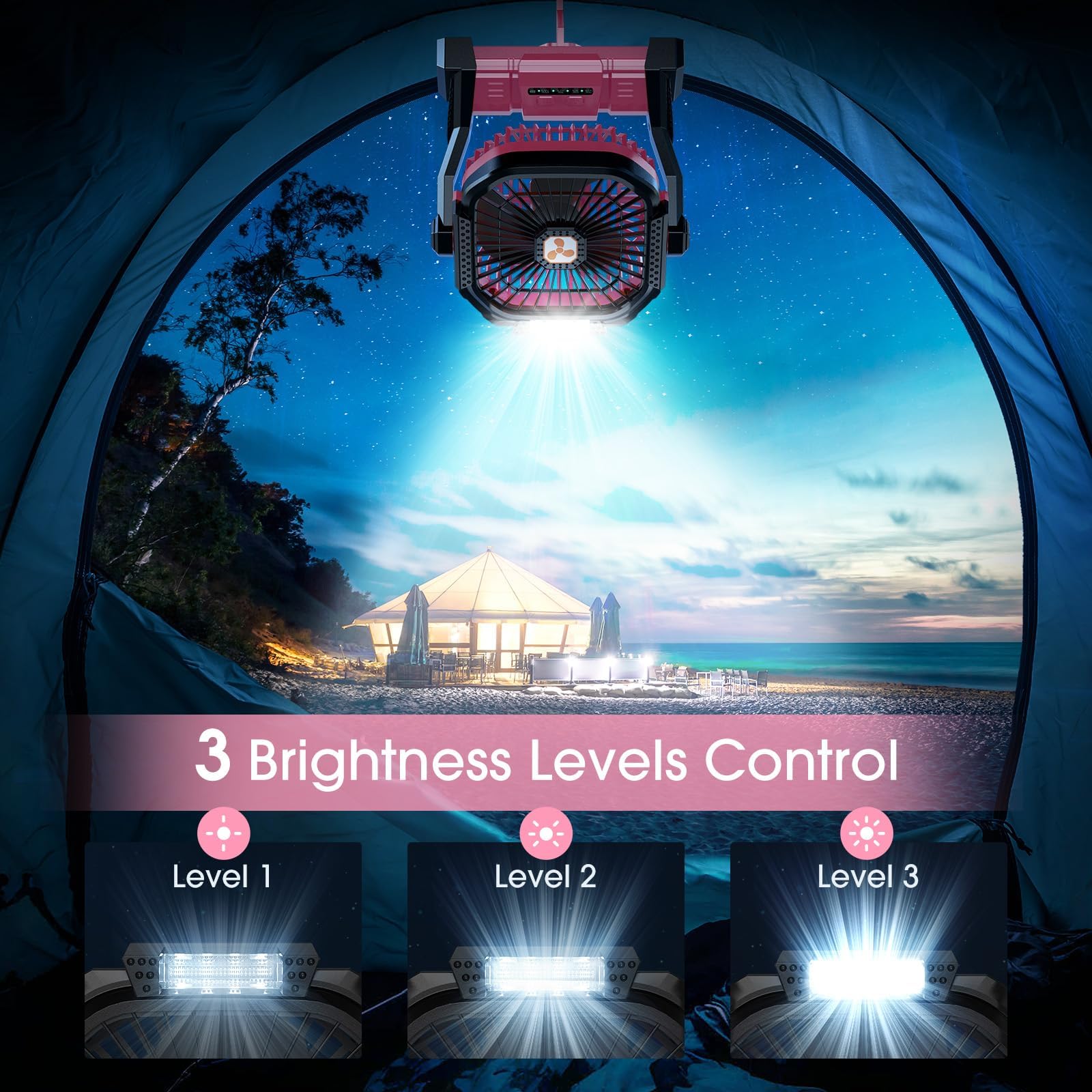 Portable Fan Rechargeable, 20000Mah Cordless Battery Powered Table Fan With Led Lantern, Usb C Battery Operated For Camping Tent