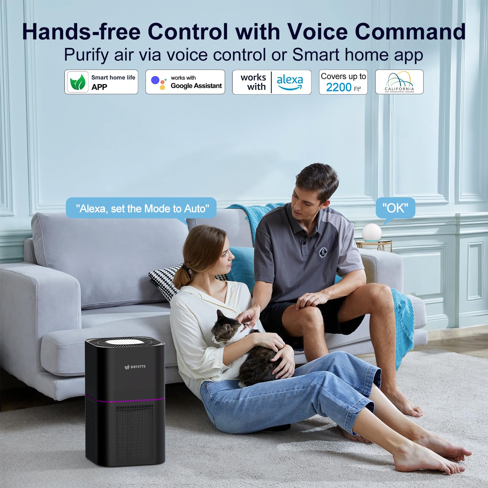 Dayette Air Purifiers For Home Bedroom Up To 2200 Sq Ft,Smart Wifi Air Purifiers For Large Room,App & Alexa Control Air Cleaner