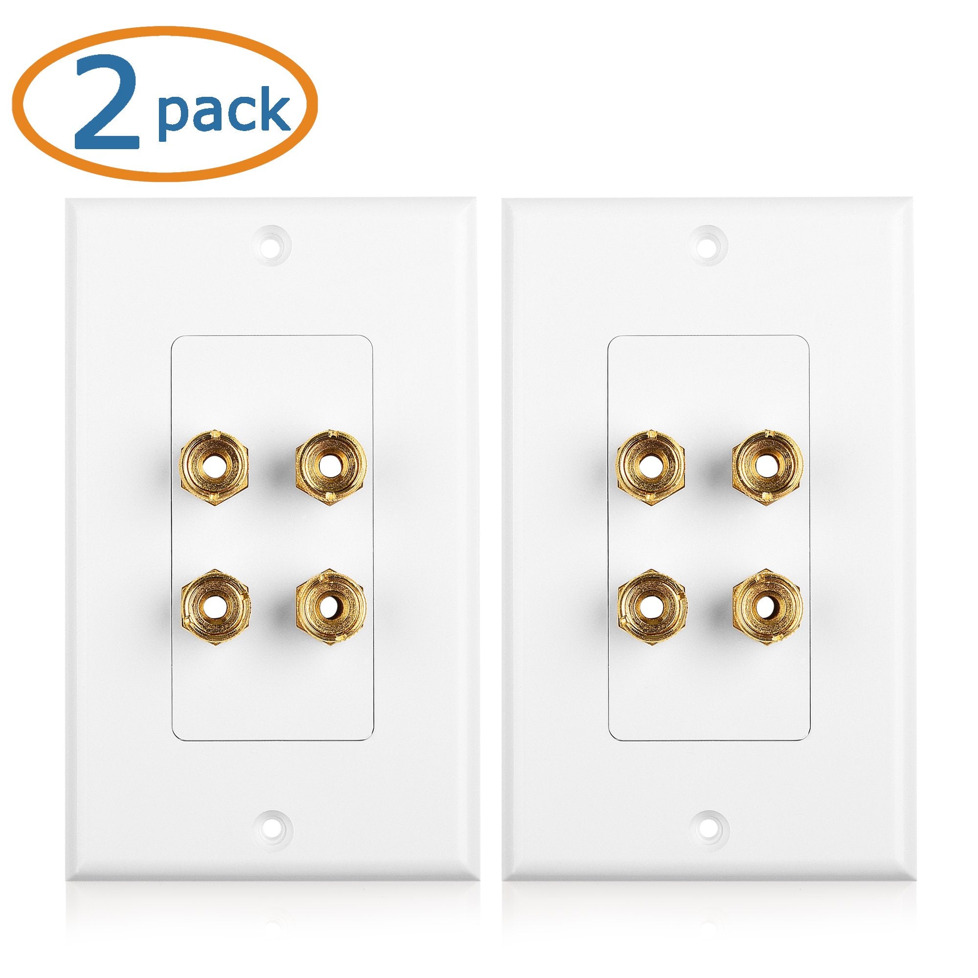 Cable Matters 2 Pack Speaker Wire Wall Plate (Speaker Wall Plate, Banana Plug Wall Plate) for 2 Speakers in White