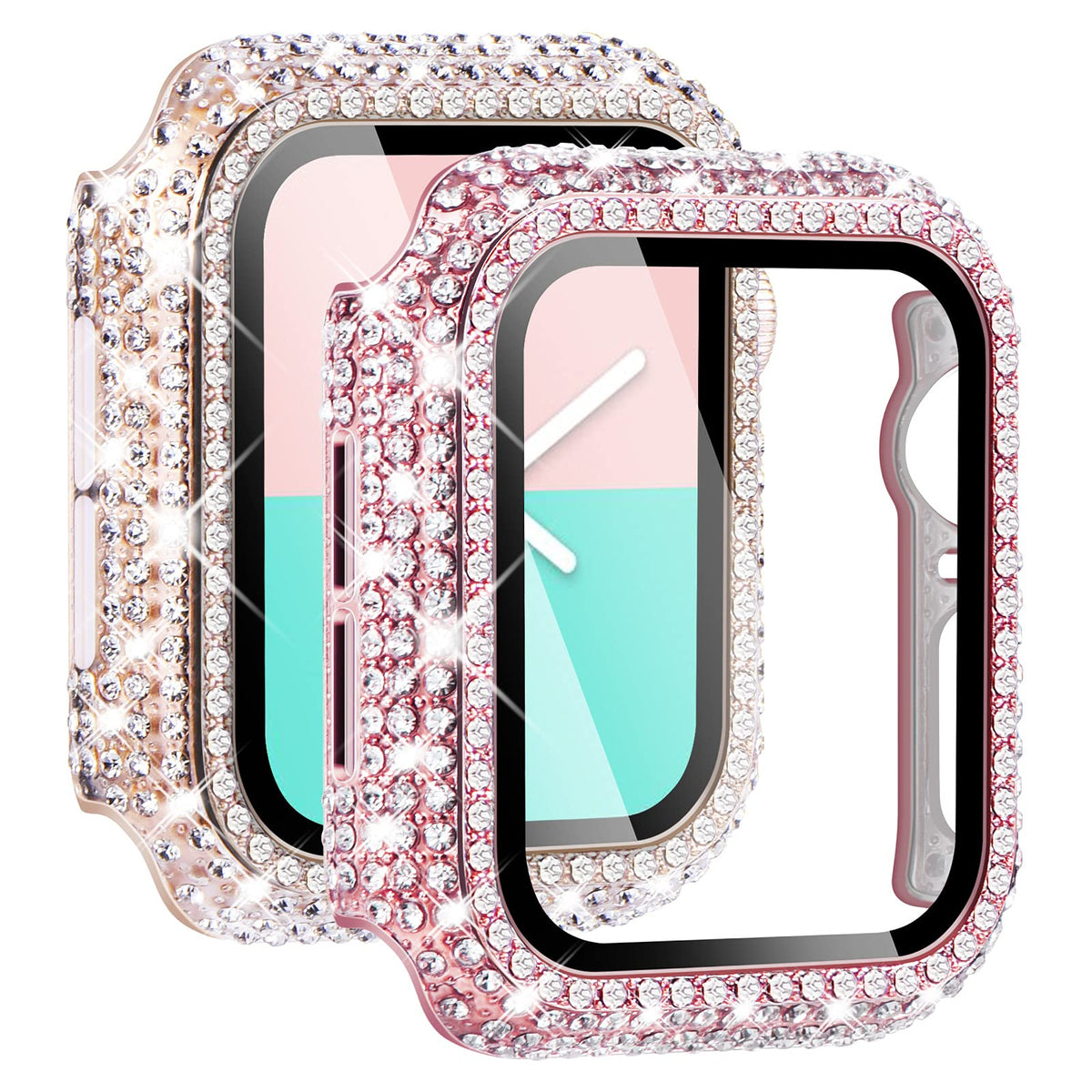 Newways 2 Pack Bling Cases With Screen Protector Compatible For Apple Watch 45Mm, Fully Paved Diamonds Protective Case For Iwatc