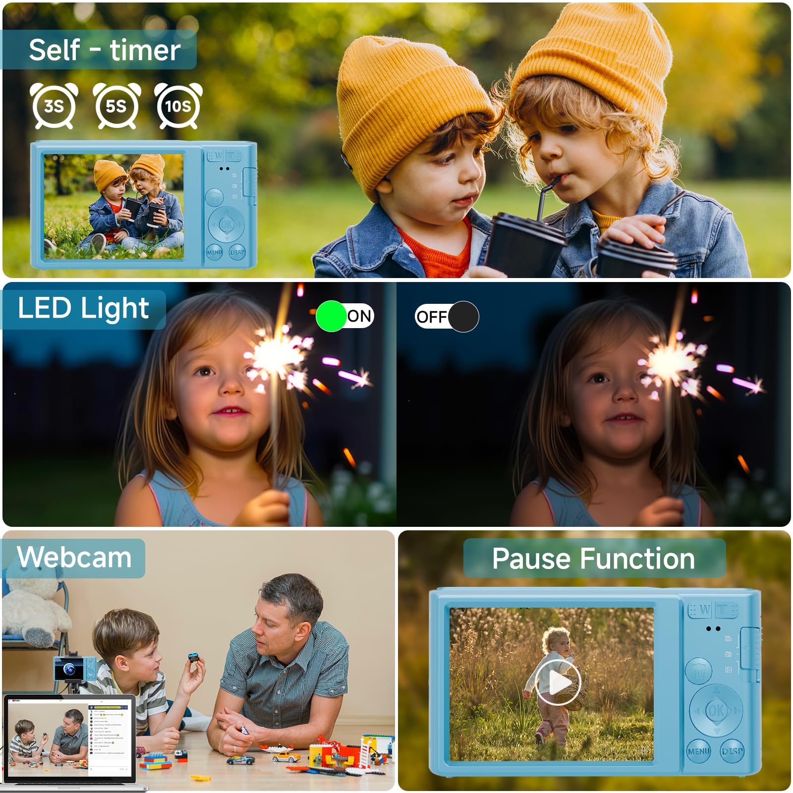 44Mp Fhd 4K Autofocus Kids Camera With 16X Zoom, Compact Point And Shoot Camera For Kids With 64Gb Sd Card, 2 Batteries, Simple