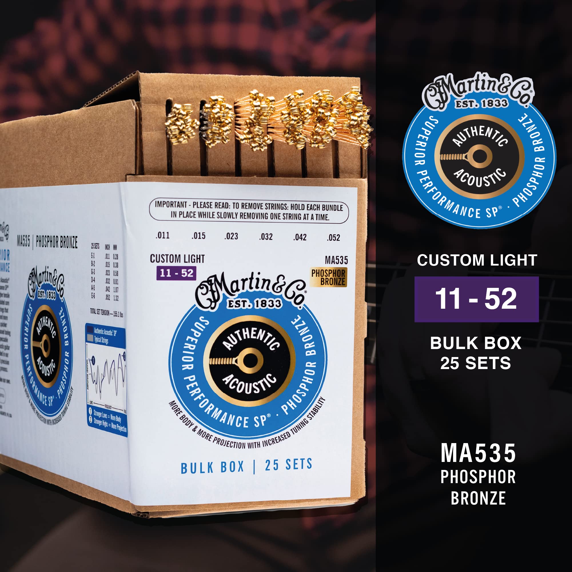 Martin Guitar Authentic Acoustic Sp Ma535 Guitar Strings Set, Acoustic Guitar Accessories, 25 Sets,