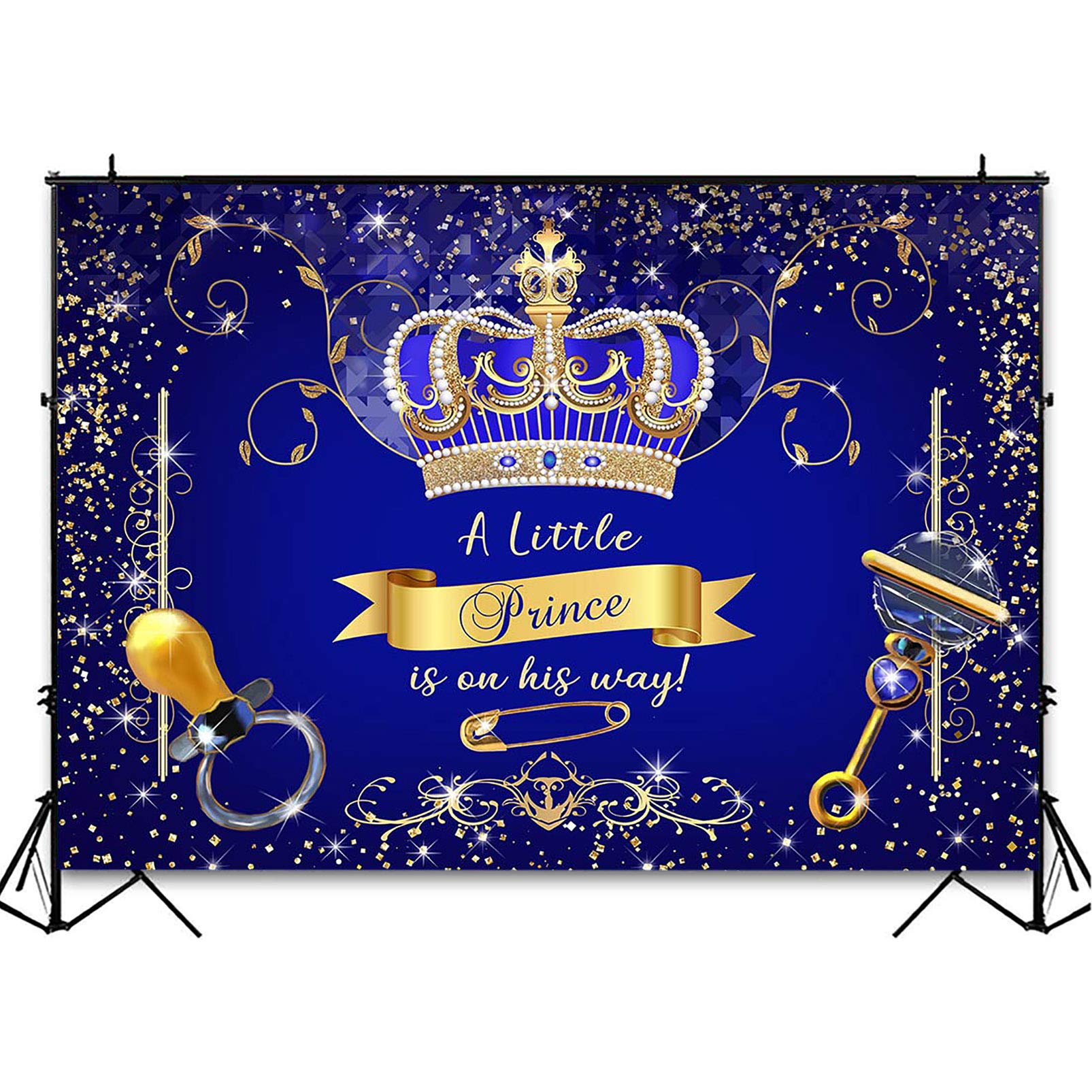 Avezano Royal Prince Baby Shower Backdrop For Party Decorations Royal Blue Gold Crown Little Prince Baby Shower Photoshoot Photo